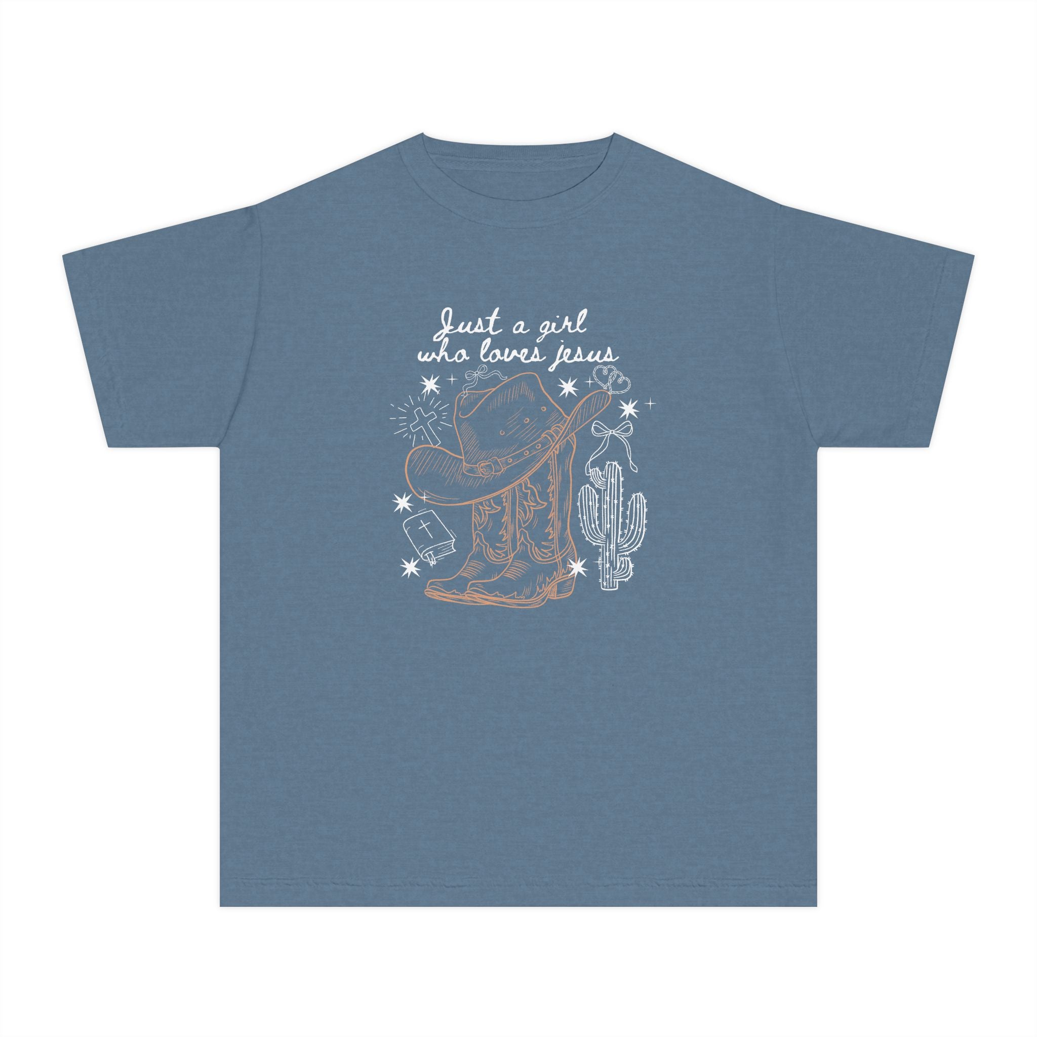 Youth Tee - 'Just a Girl Who Loves Jesus' Western Cowboy  Christian Shirt