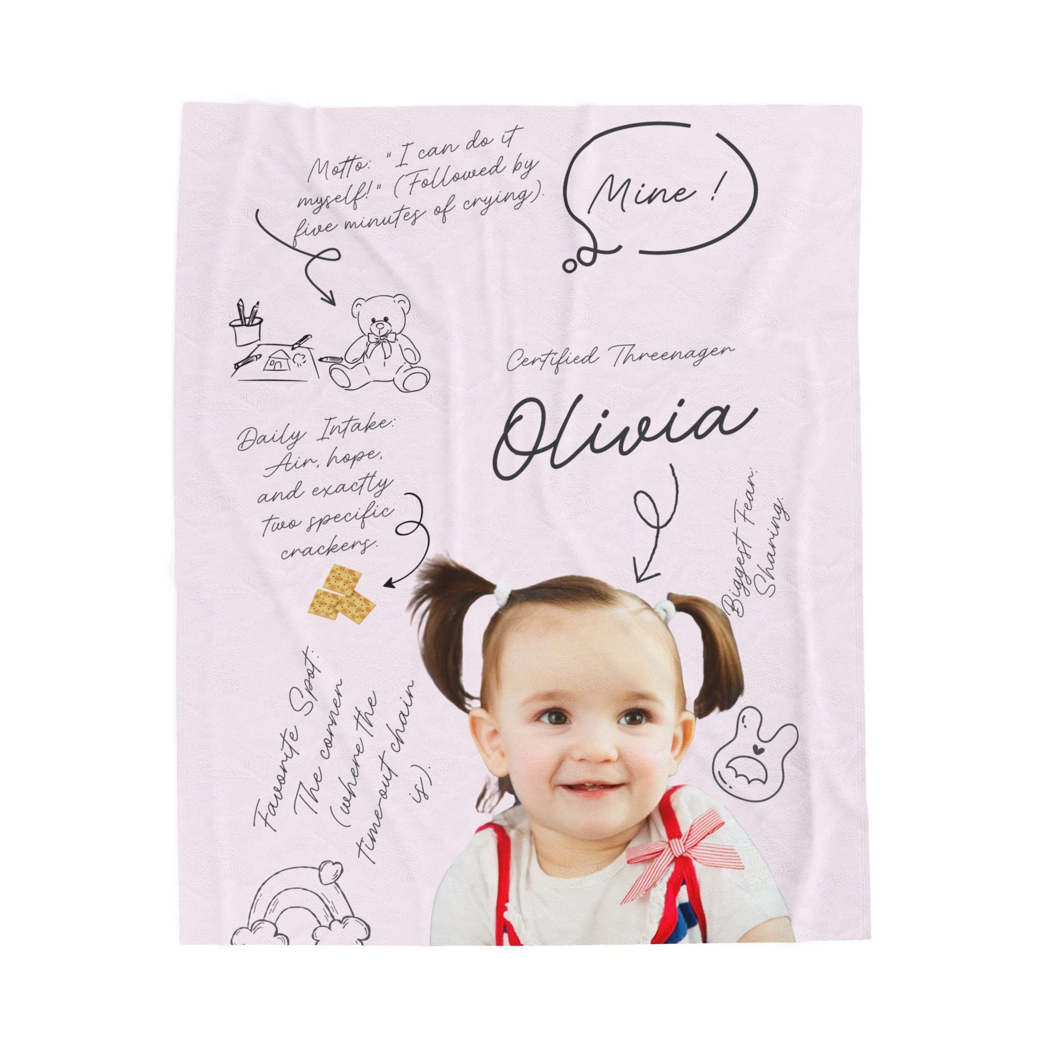 Personalized Photo Name Pink Toddler Personality Blanket
