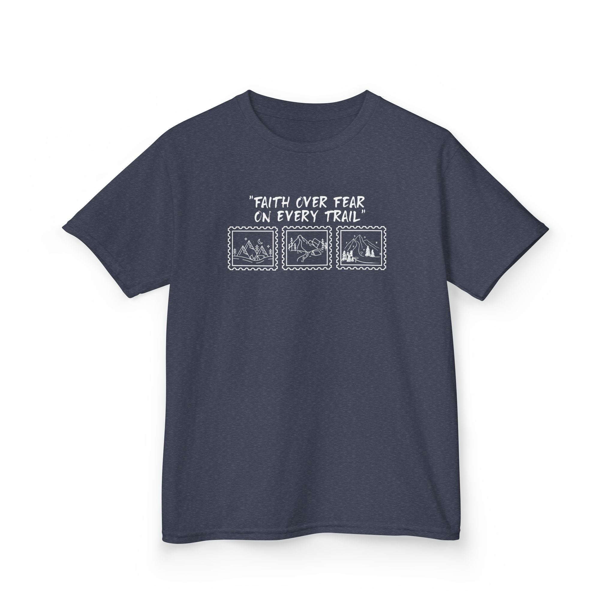 Kids Tee — "Faith Over Fear on Every Trail" Adventure Graphic Shirt