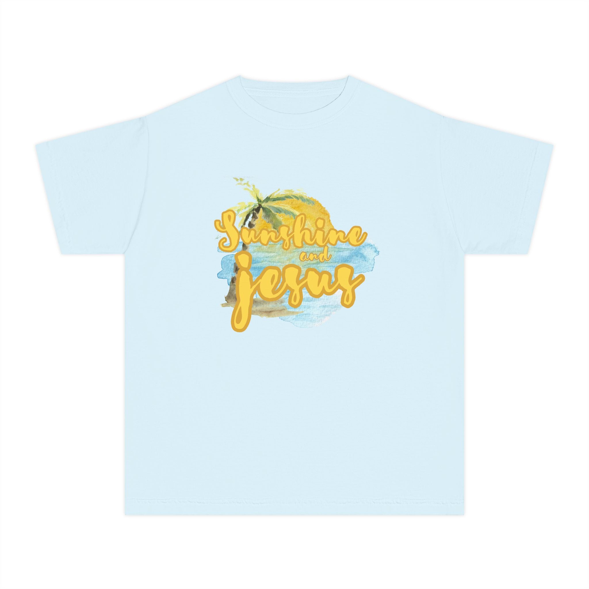 Youth Tee — Sunshine and Jesus Palm Tree Christian Graphic Shirt