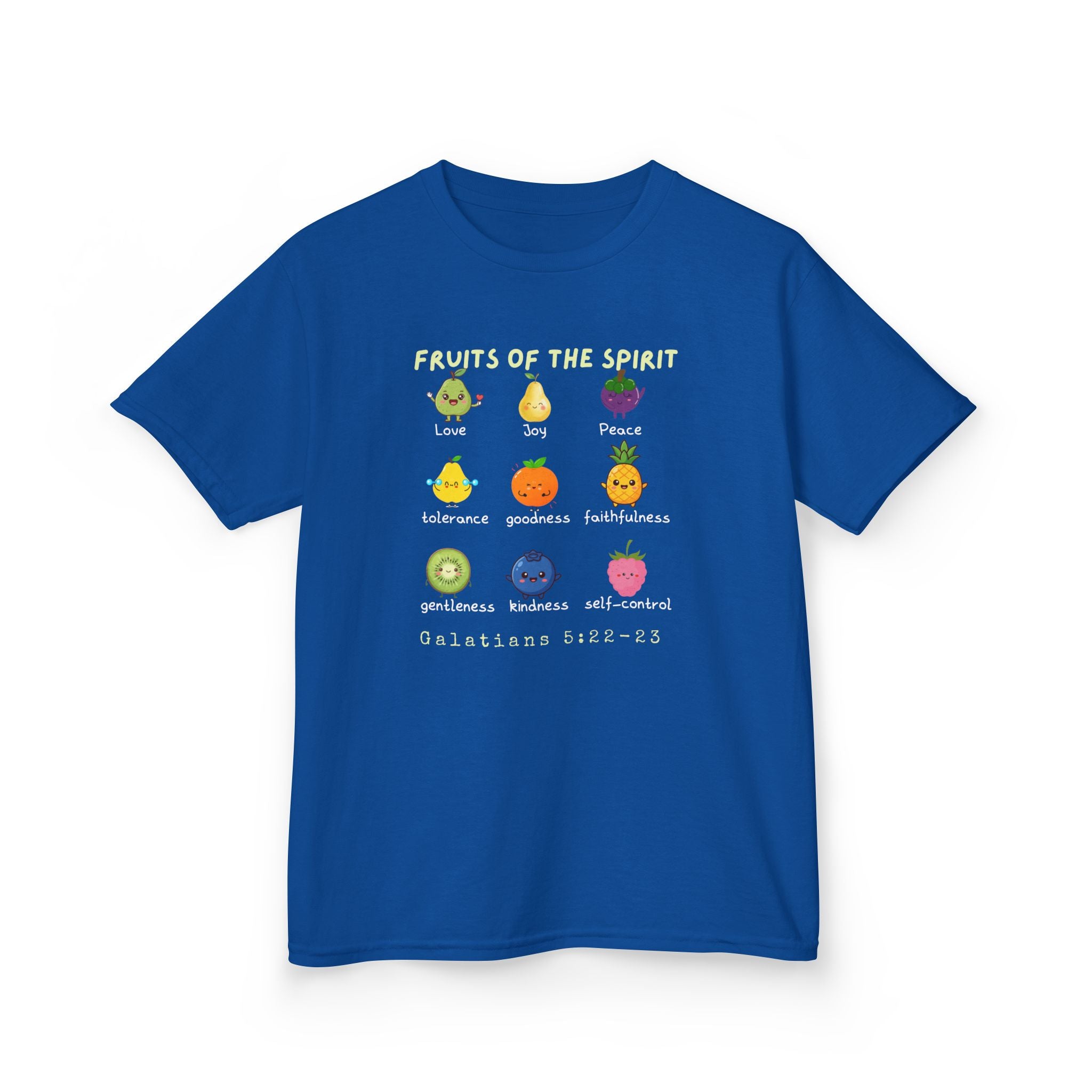 Fruits of the Spirit Kids T‑Shirt — Colorful Christian Bible Verse Tee (Galatians 5:22-23)