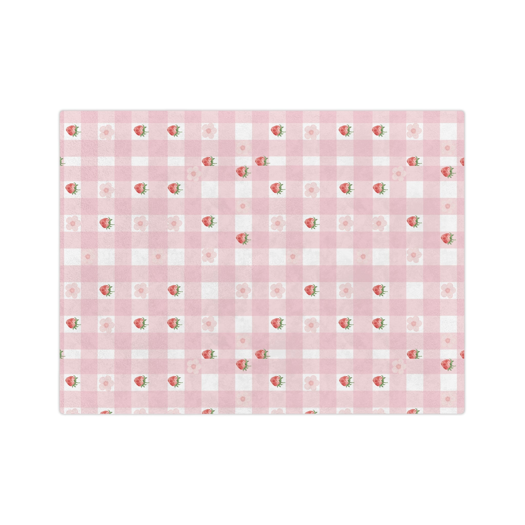 Pink Gingham Strawberry Throw Blanket — Cozy Velveteen Microfiber for Nursery, Picnic & Spring Décor