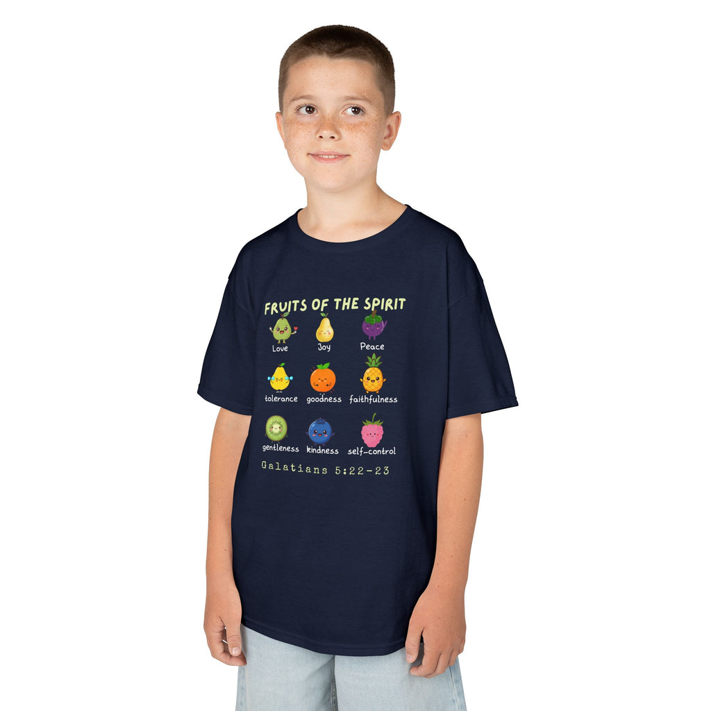 Fruits of the Spirit Kids T‑Shirt — Colorful Christian Bible Verse Tee (Galatians 5:22-23)