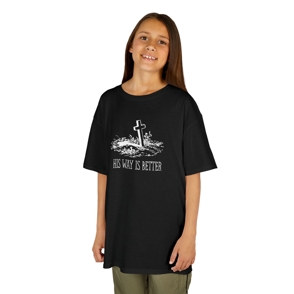 Kids T‑Shirt - 'His Way Is Better' Cross Graphic Christian Tee
