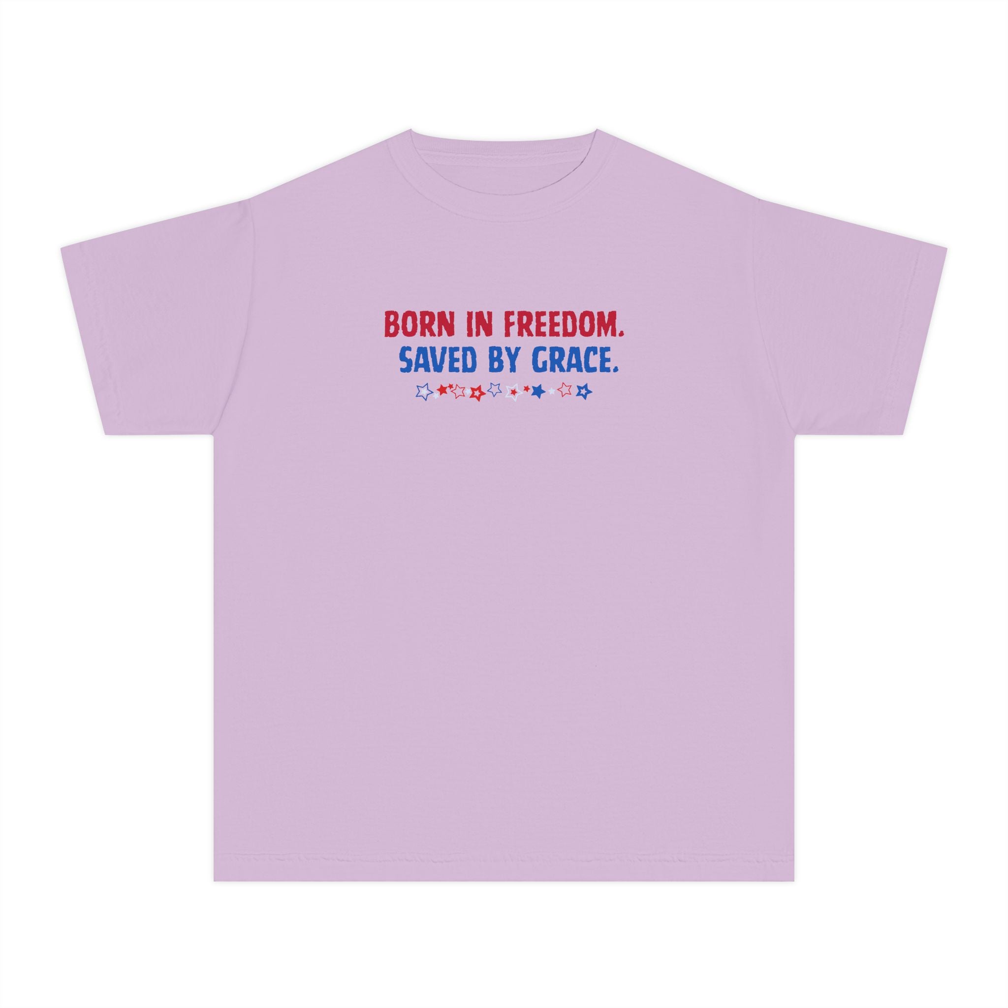 Youth Tee — "Born in Freedom, Saved by Grace" Christian Graphic Shirt