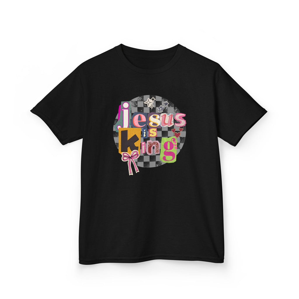 Kids Tee — "Jesus is King" Colorful ransom note Faith T-Shirt