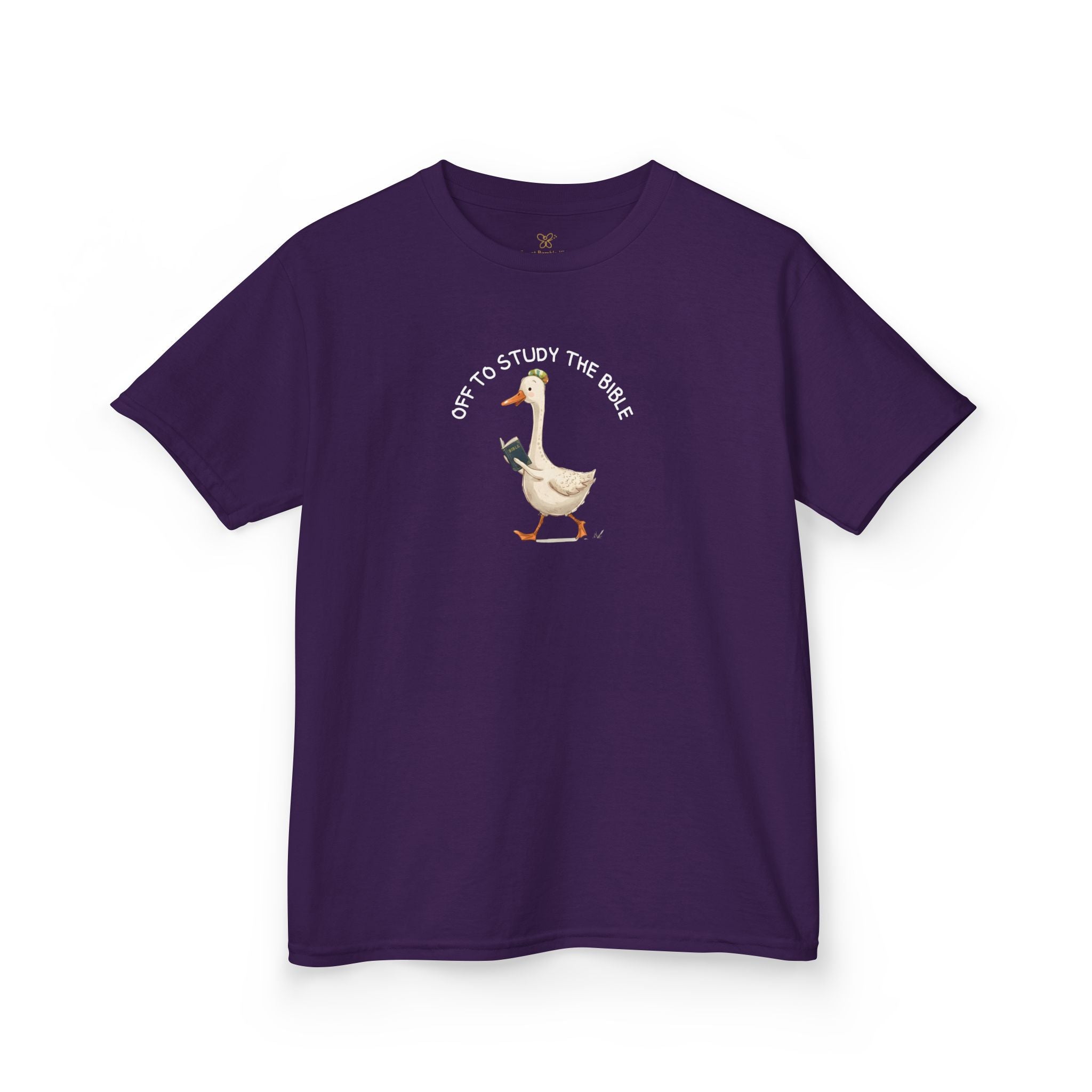 Kids T-Shirt - "Off to Study the Bible" Cute Goose Christian Tee for Sunday School & Church