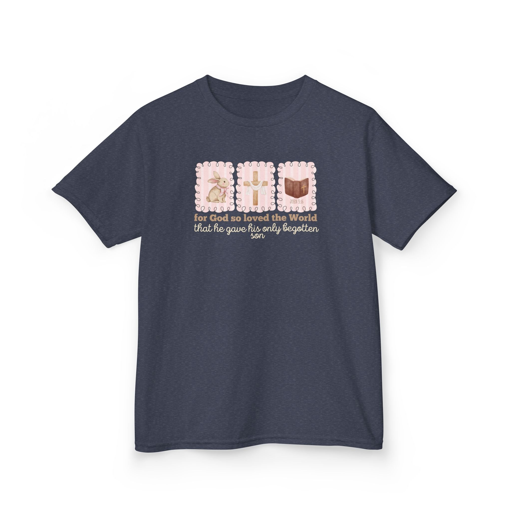 Kids Tee — 'For God So Loved the World' Cute Animal Cross Design