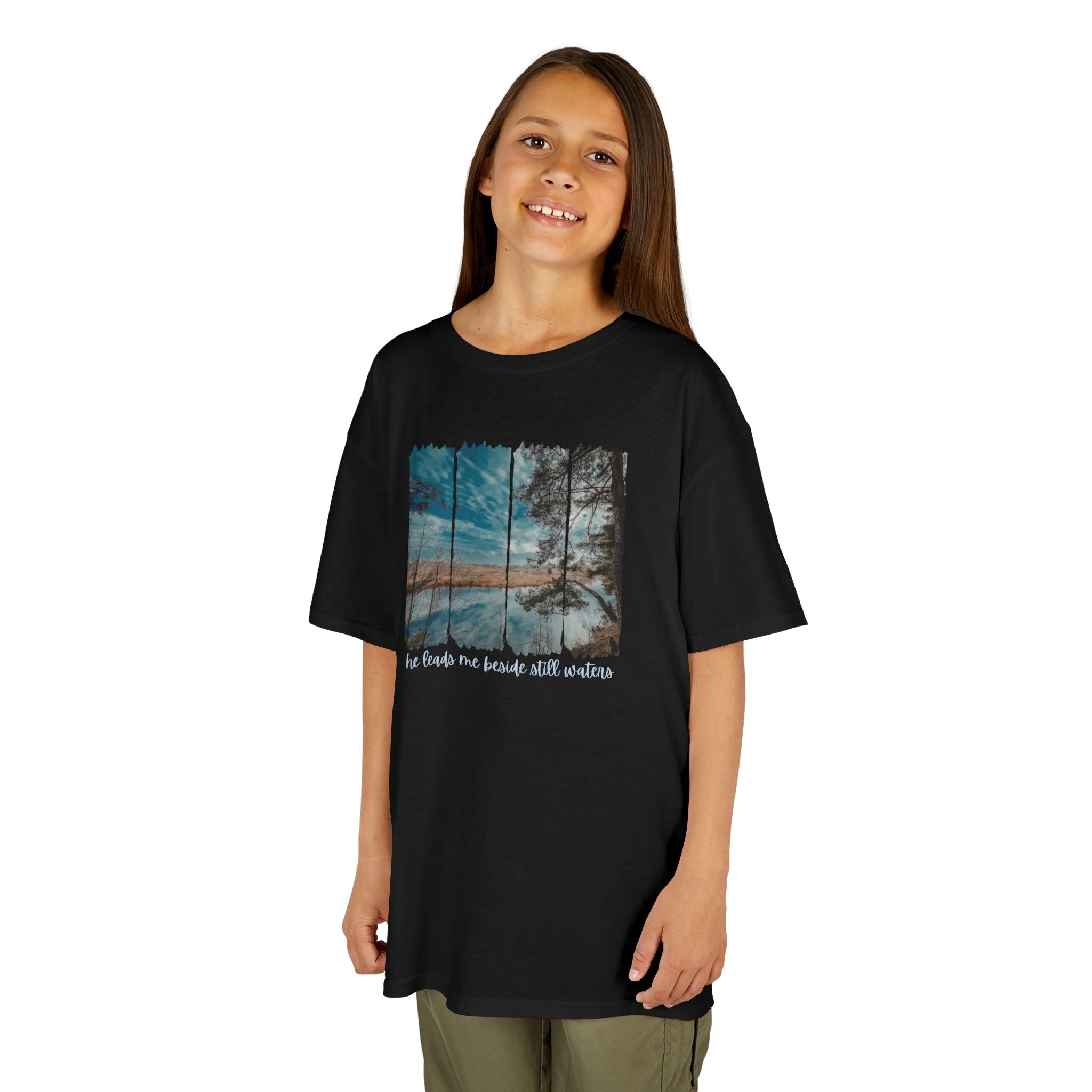 Kids Tee —"He leads me beside the still waters' Quote