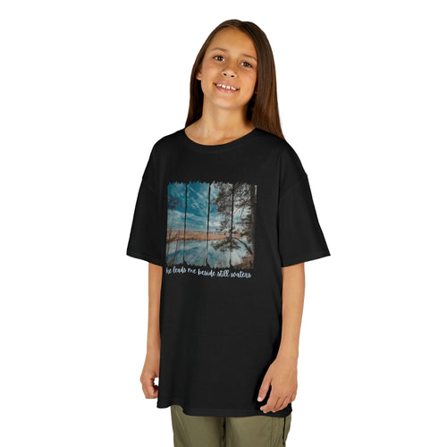 Kids Tee —"He leads me beside the still waters' Quote