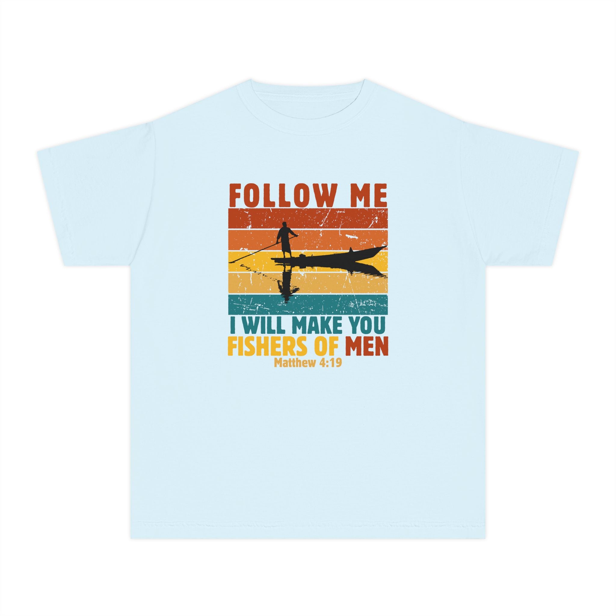 Youth Tee — "Follow Me: I Will Make You Fishers of Men" Christian Fishing Graphic