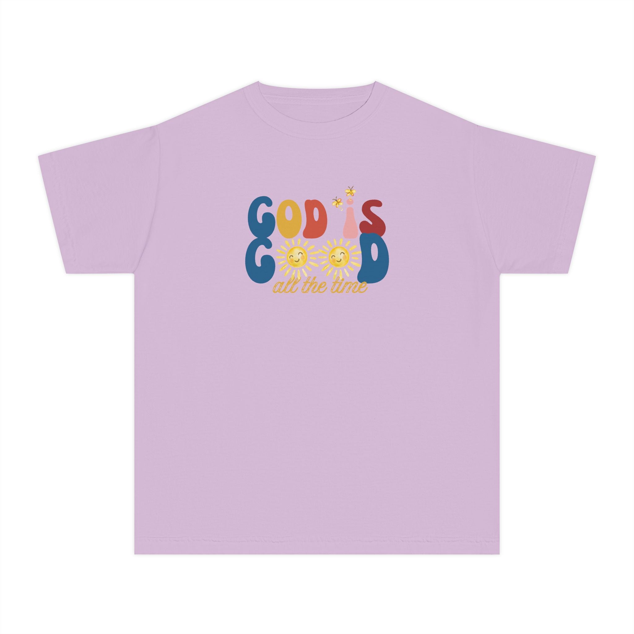 Youth T‑Shirt — "God is Good All the Time" Retro Sunflowers Kids Tee