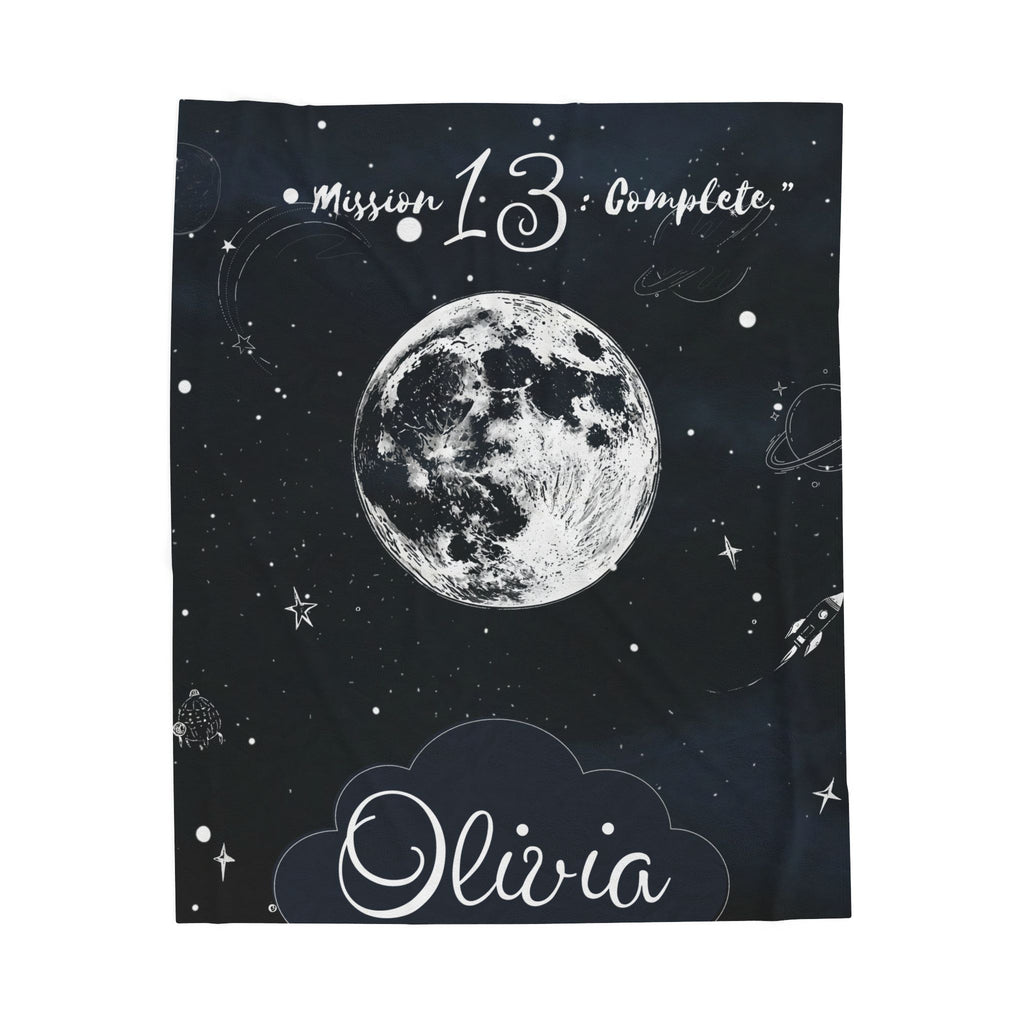 Personalized Moon & Stars Birthday Velveteen Plush Blanket || Custom Teen Birthday Gift