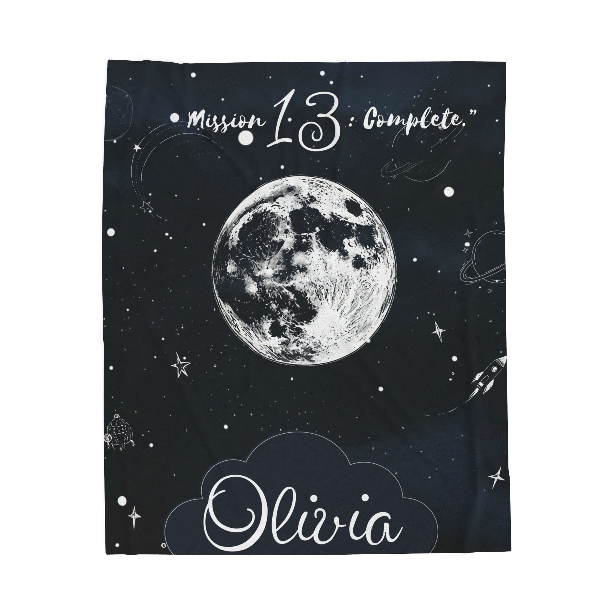Personalized Moon & Stars Birthday Velveteen Plush Blanket || Custom Teen Birthday Gift