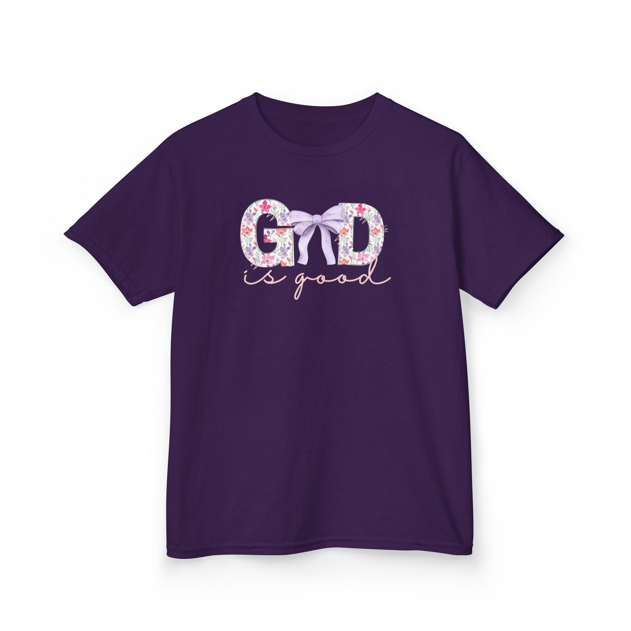Kids Tee — "God Is Good" Floral Bow Christian Shirt