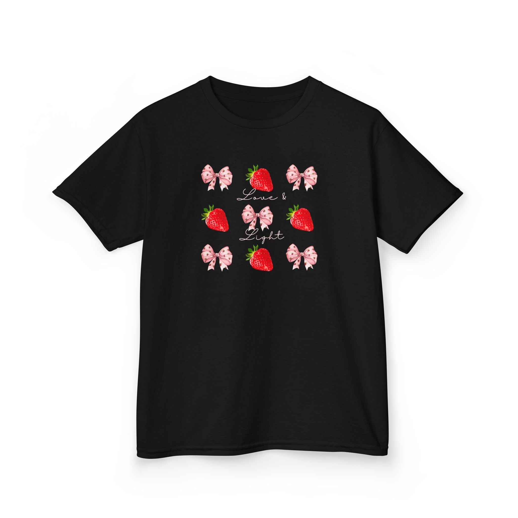 Kids Strawberry & Bow Graphic Tee — Cute Pink Bows, Fresh Fruit Design