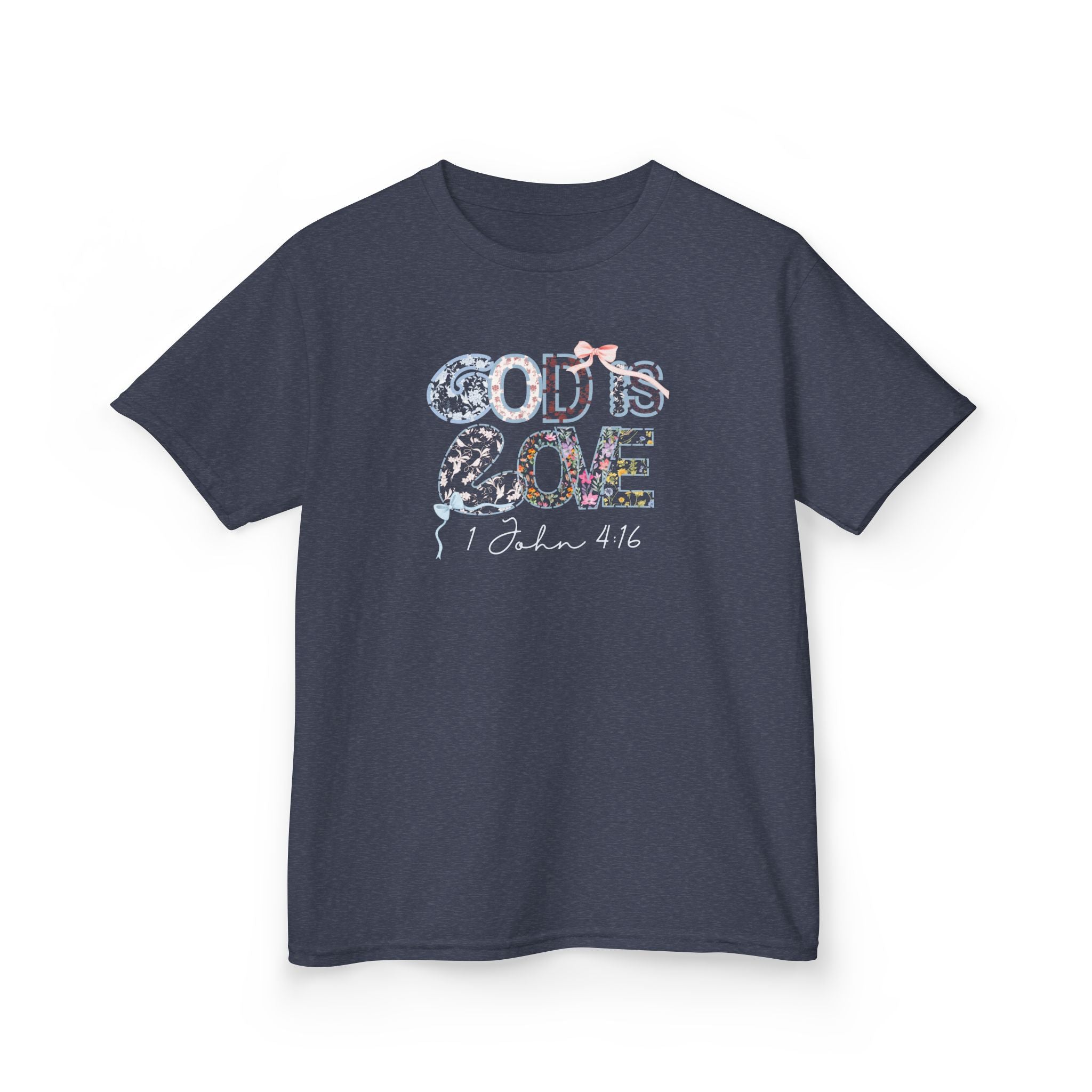 Kids T‑Shirt — "God Is Love" Floral 1 John 4:16 Christian Tee