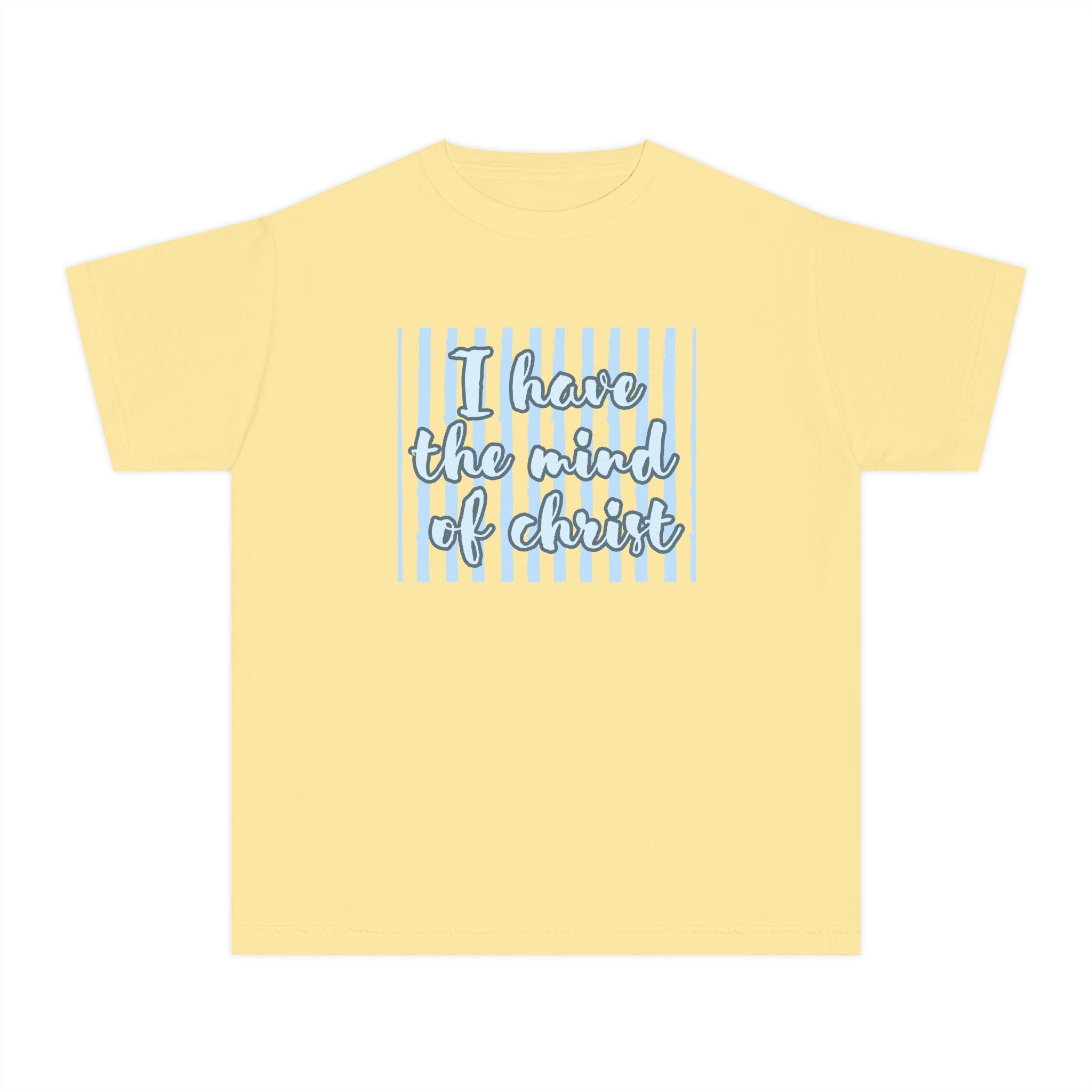 Youth T‑Shirt — “I Have the Mind of Christ” Christian Faith Tee (Pastel Striped Design)