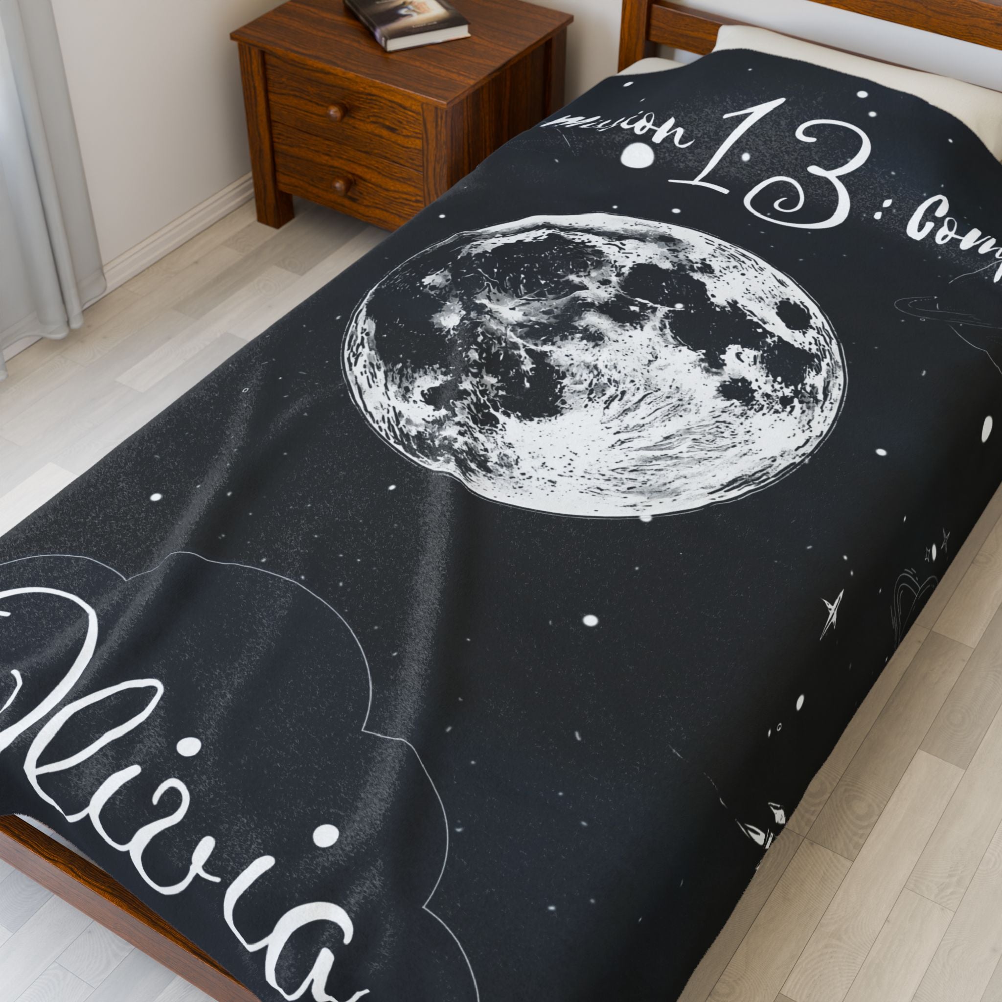 Personalized Moon & Stars Birthday Velveteen Plush Blanket || Custom Teen Birthday Gift