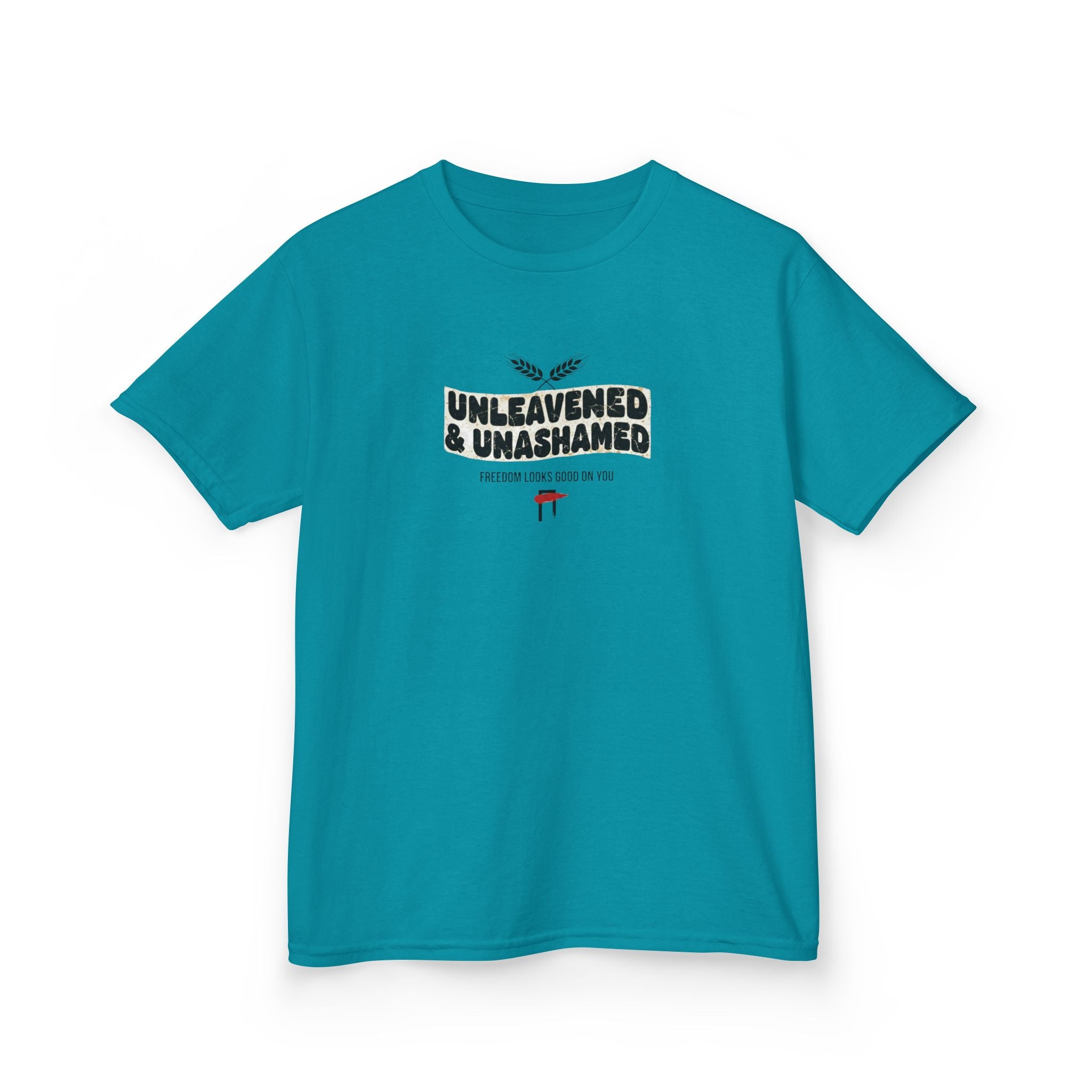 Kids T‑Shirt — "Unleavened & Unashamed" Funny Bible Easter Tee for Kids