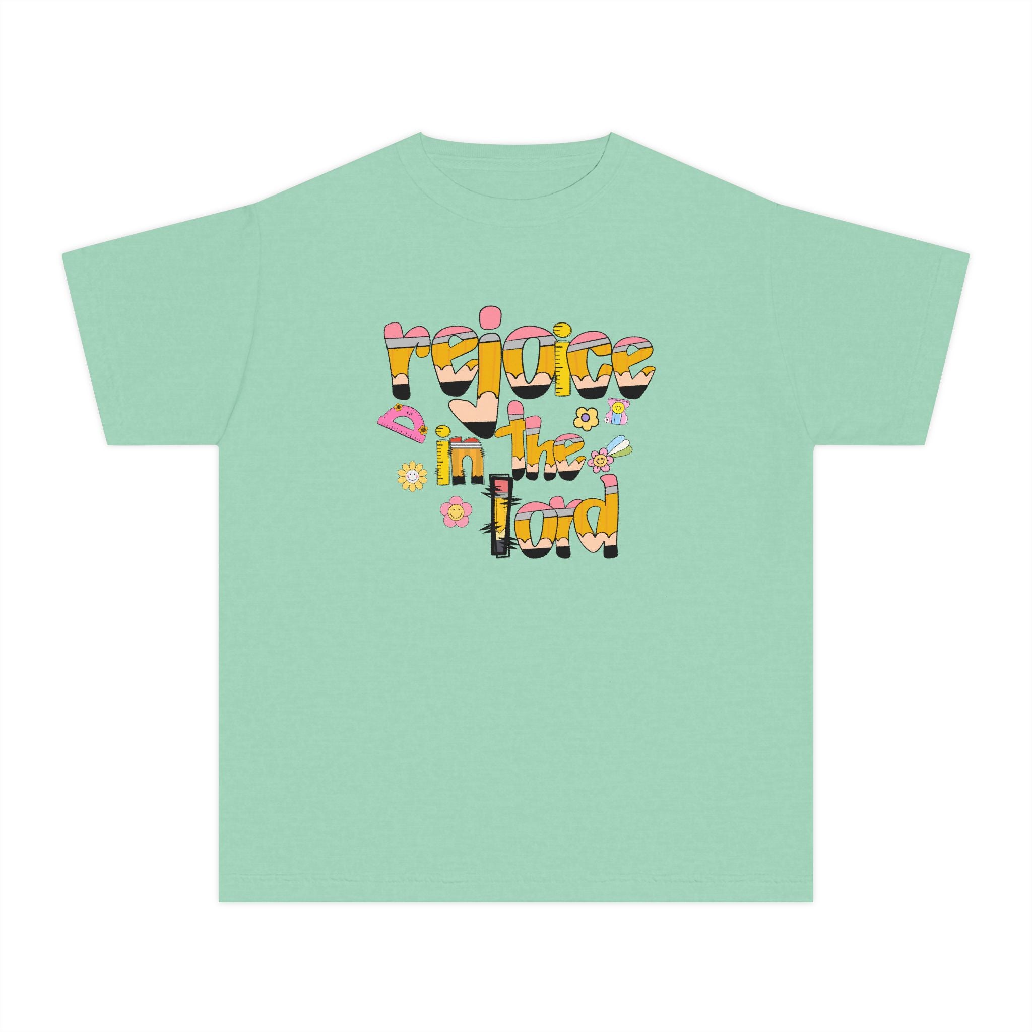 Rejoice in the Lord - Preppy pencil alphabet christian tee