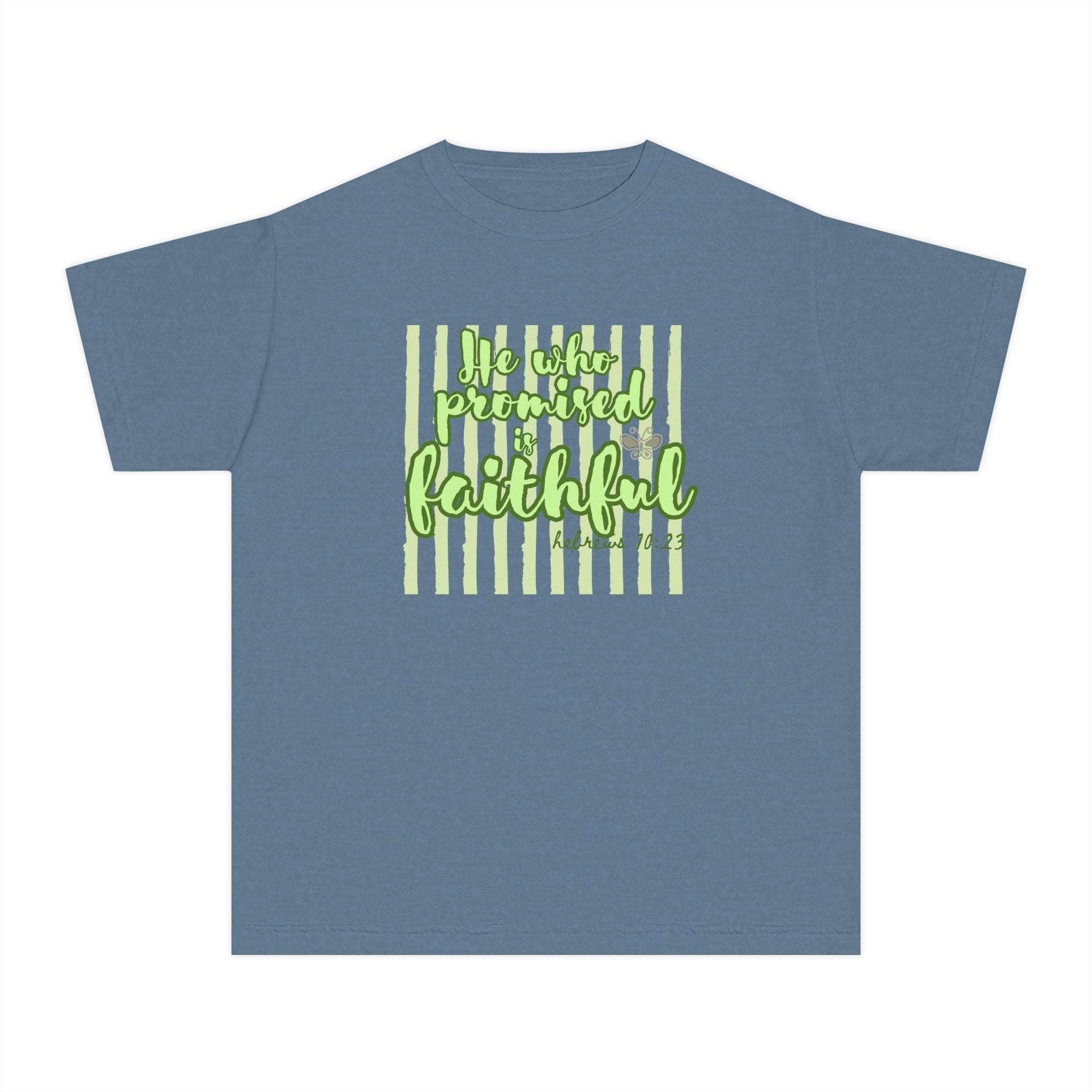 Youth Tee — "He Who Promised Is Faithful" Christian Kids Shirt