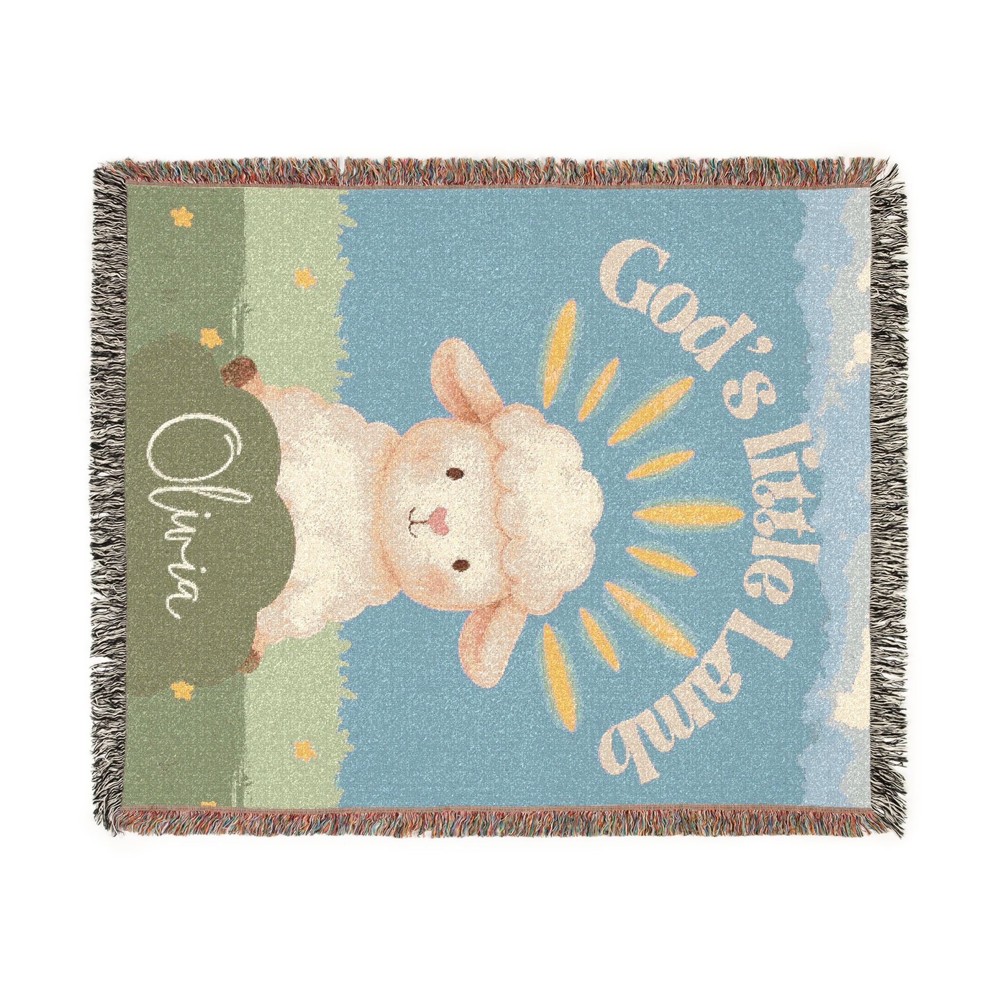 God's Little Lamb Woven Blanket | Lamb Nursery Throw, Personalized Name Option