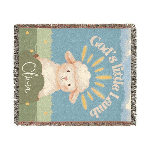 God's Little Lamb Woven Blanket | Lamb Nursery Throw, Personalized Name Option