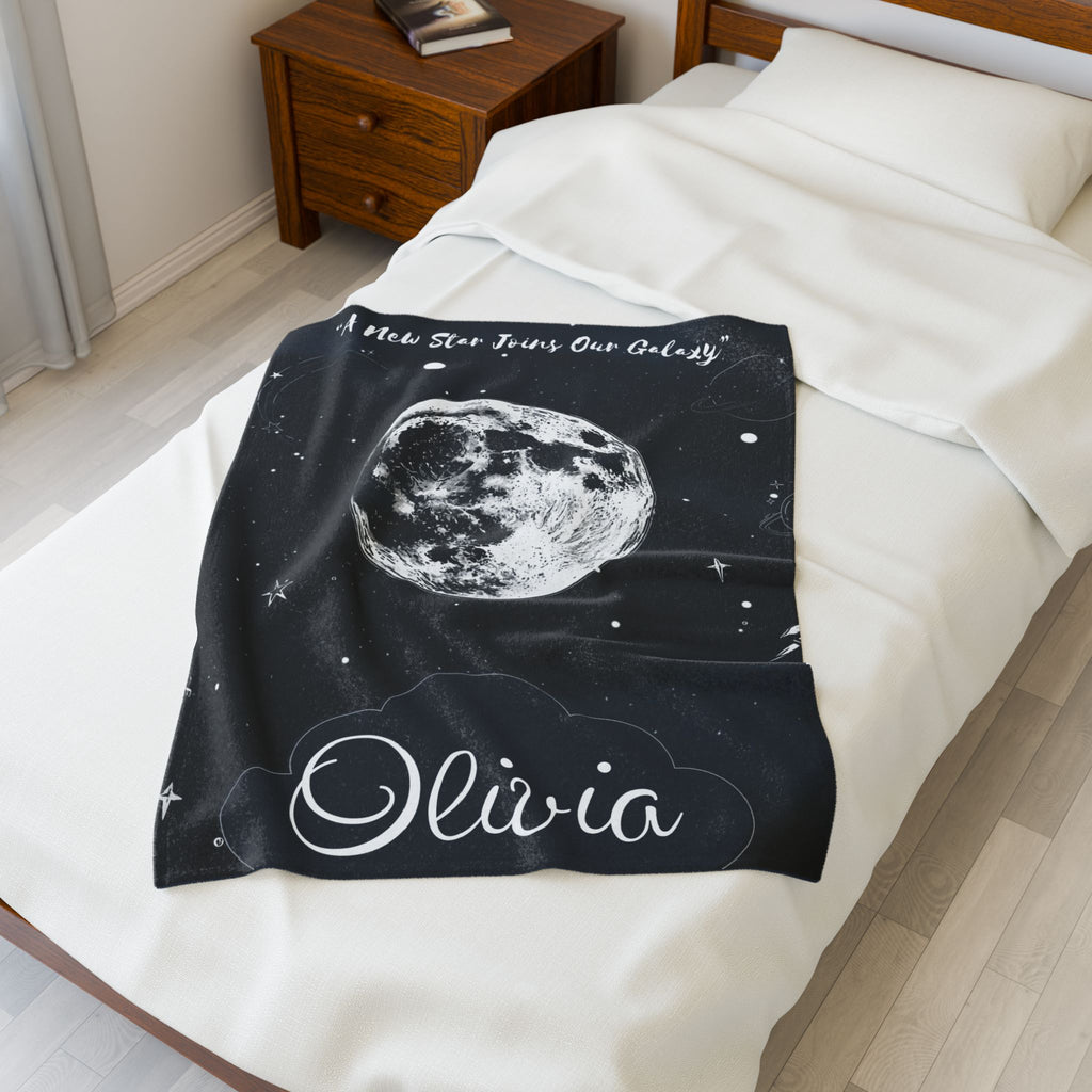 Personalized Moon Nursery Velveteen Blanket, Custom Name Space Baby Throw