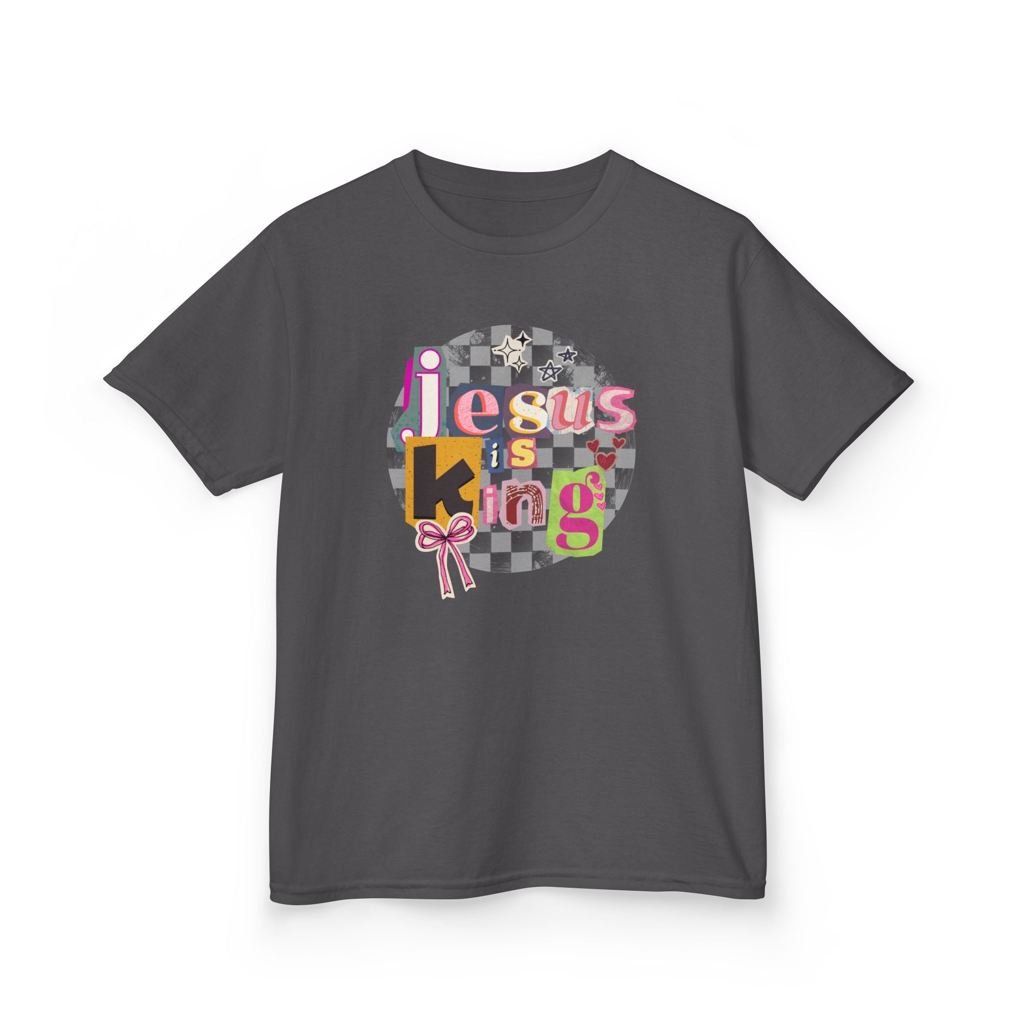 Kids Tee — "Jesus is King" Colorful ransom note Faith T-Shirt