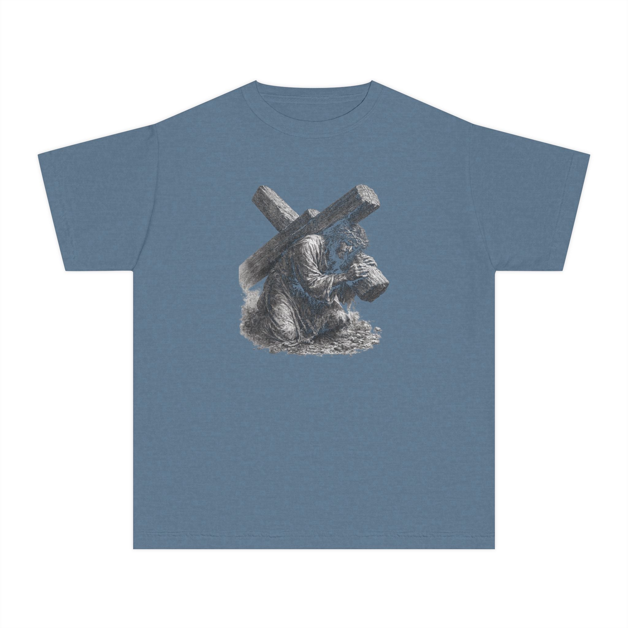Kneeling Jesus Carrying Cross Youth Tee