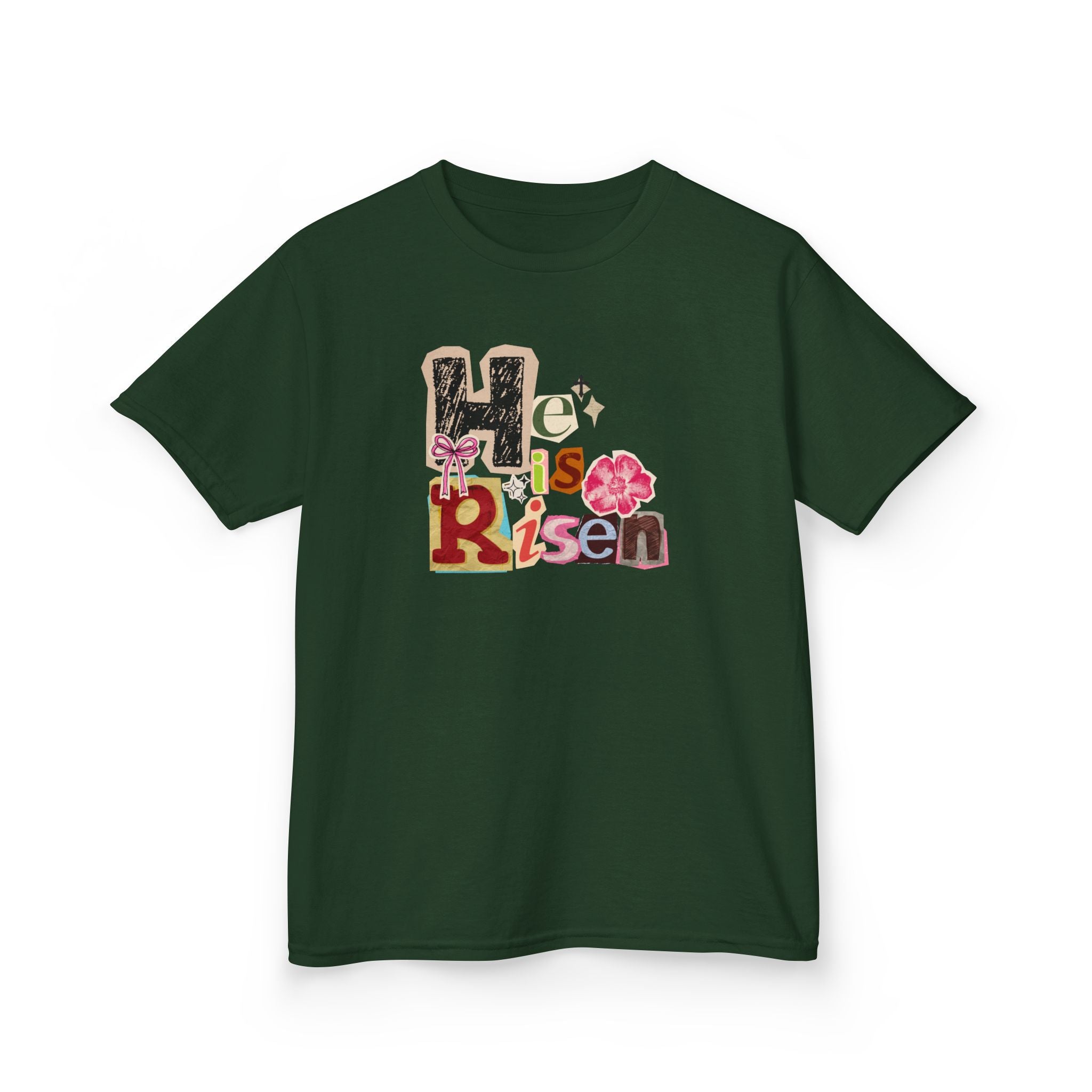Kids Tee — "He Is Risen" Floral Easter Design