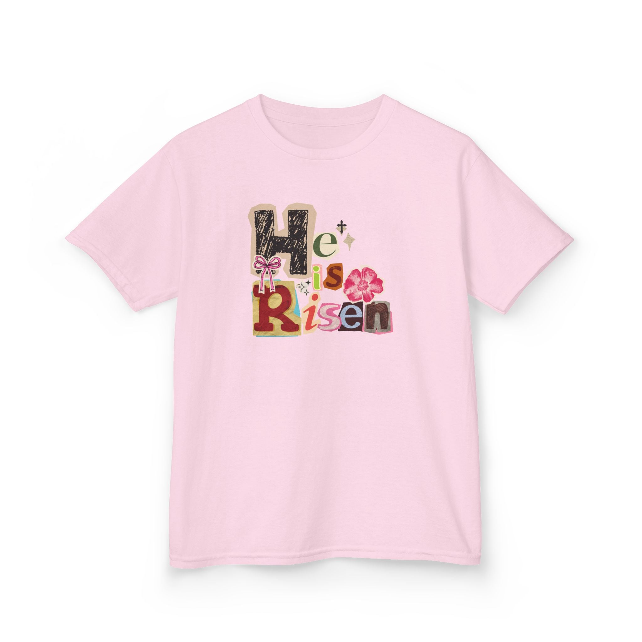 Kids Tee — "He Is Risen" Floral Easter Design