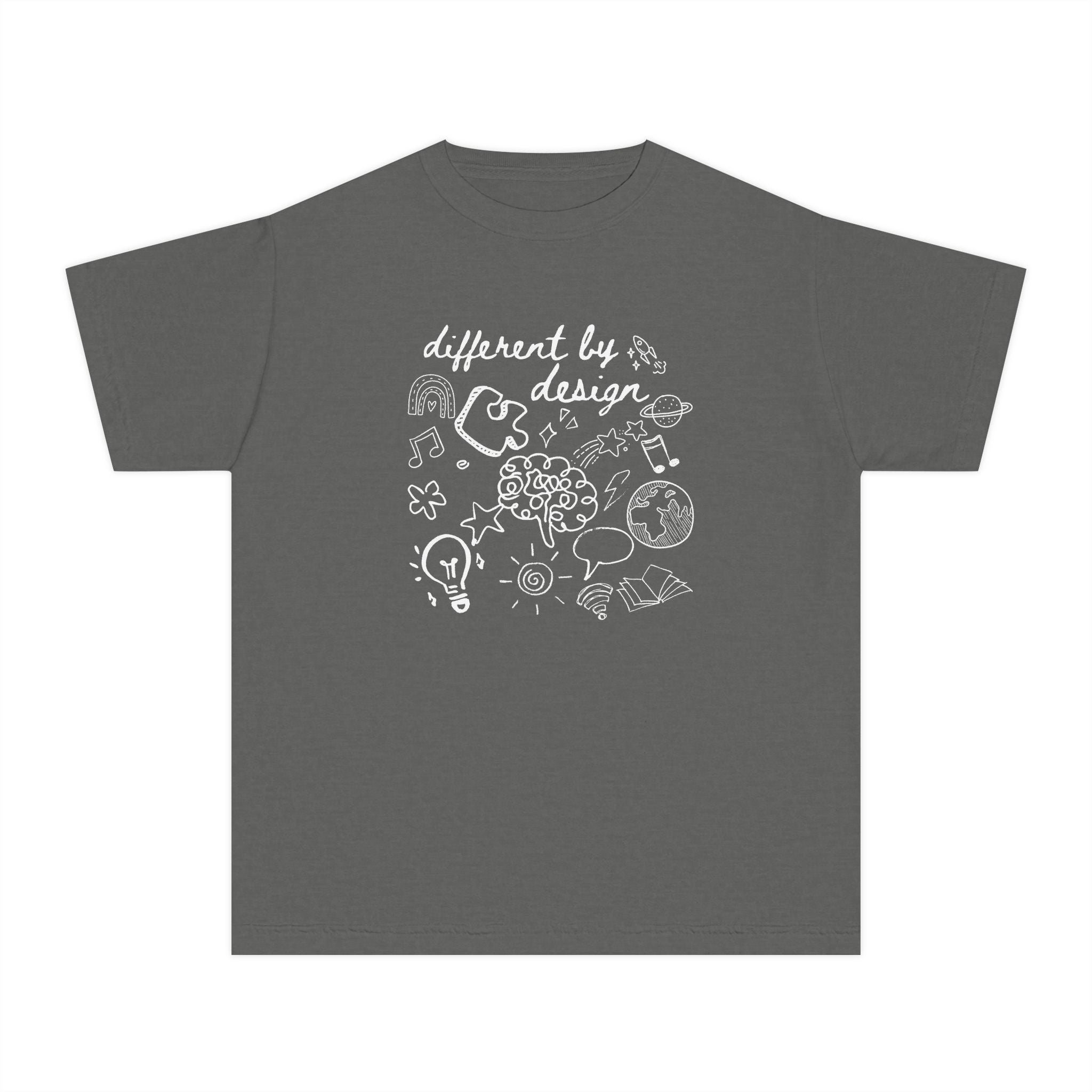 Youth Tee — “Different By Design” Creativity & Neurodiversity Graphic