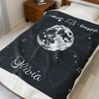 Personalized Moon & Stars Birthday Velveteen Plush Blanket – Custom Name & Age