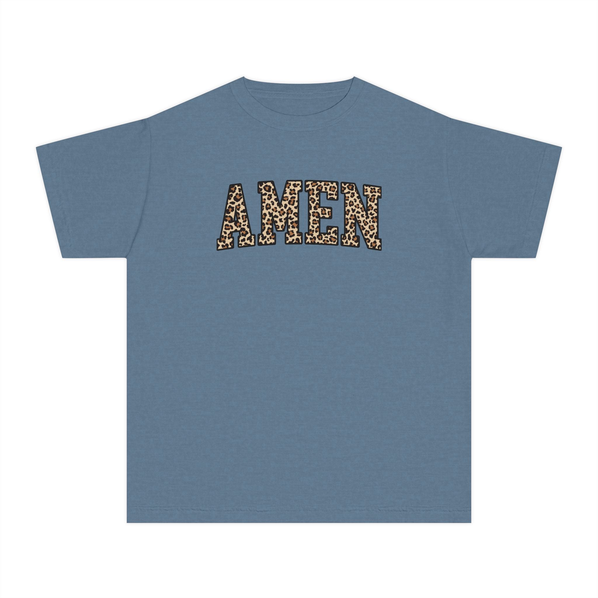 Youth Tee "AMEN" Leopard Print — Kids Christian Graphic Shirt