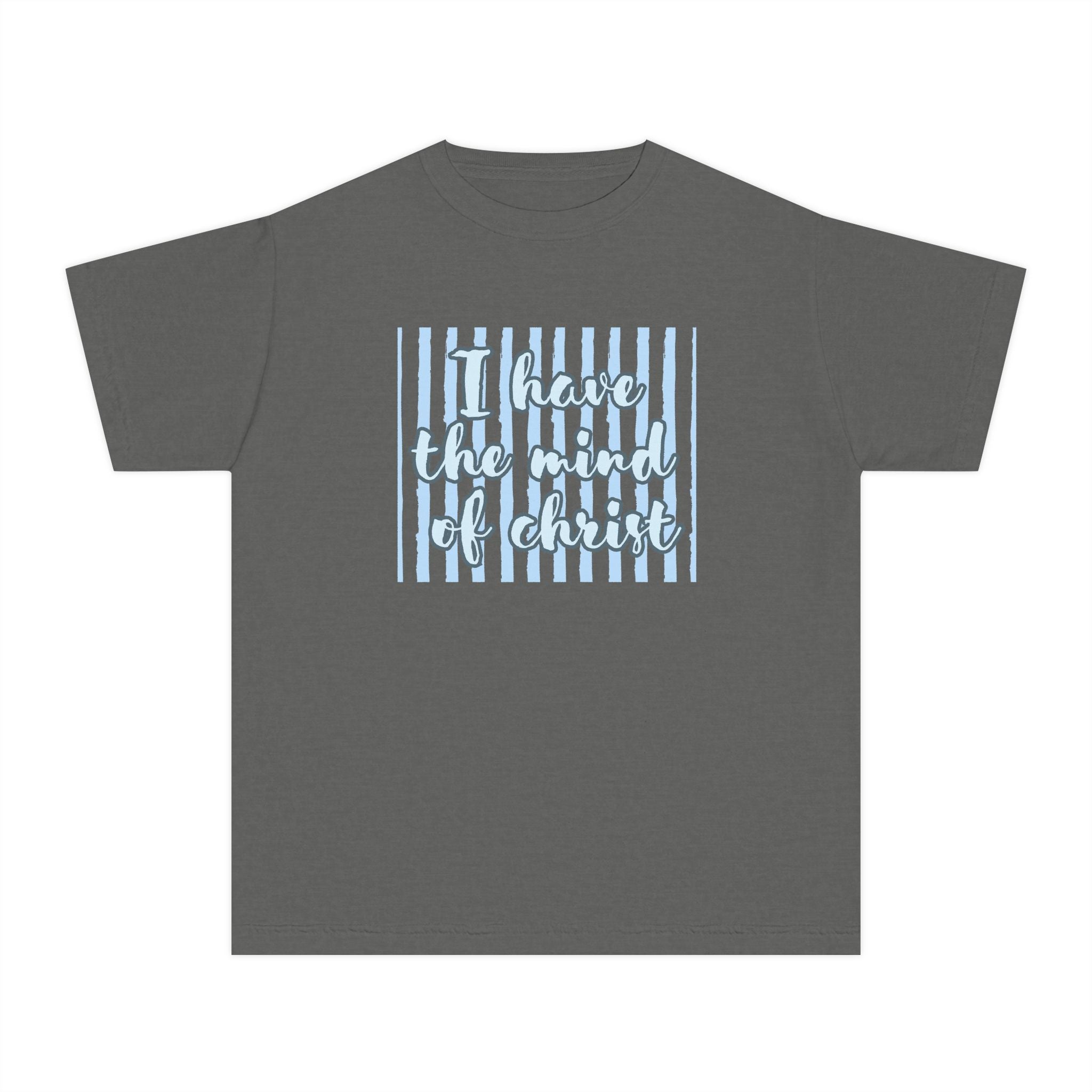 Youth T‑Shirt — “I Have the Mind of Christ” Christian Faith Tee (Pastel Striped Design)