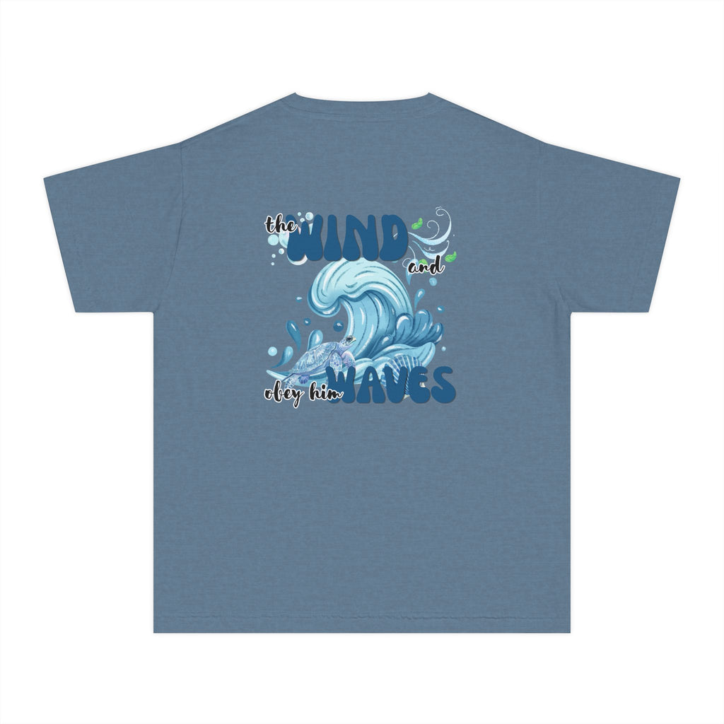 Youth Tee — "The Wind and Waves" Surf Wave Graphic Shirt (Kids Coastal Summer Tee)