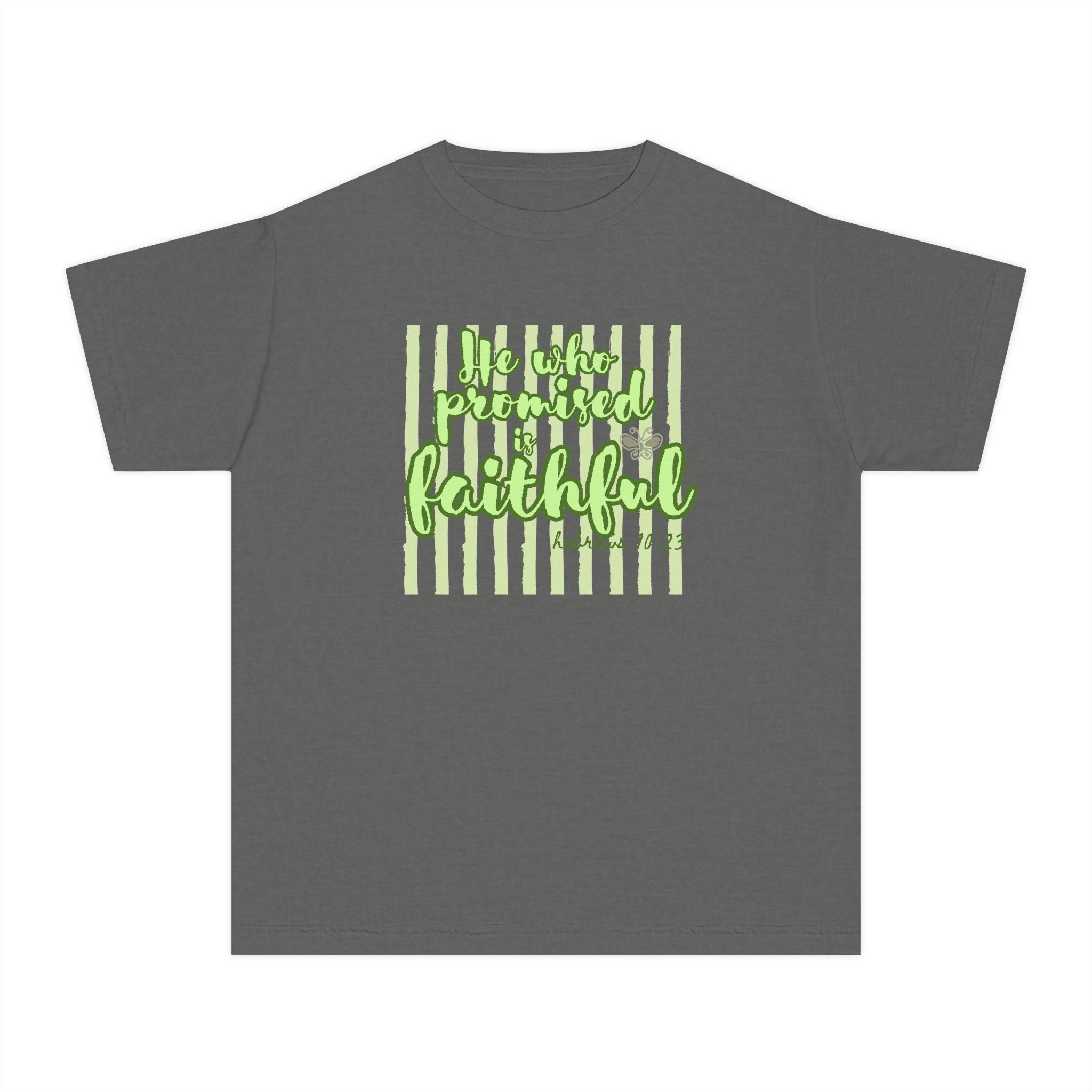 Youth Tee — "He Who Promised Is Faithful" Christian Kids Shirt