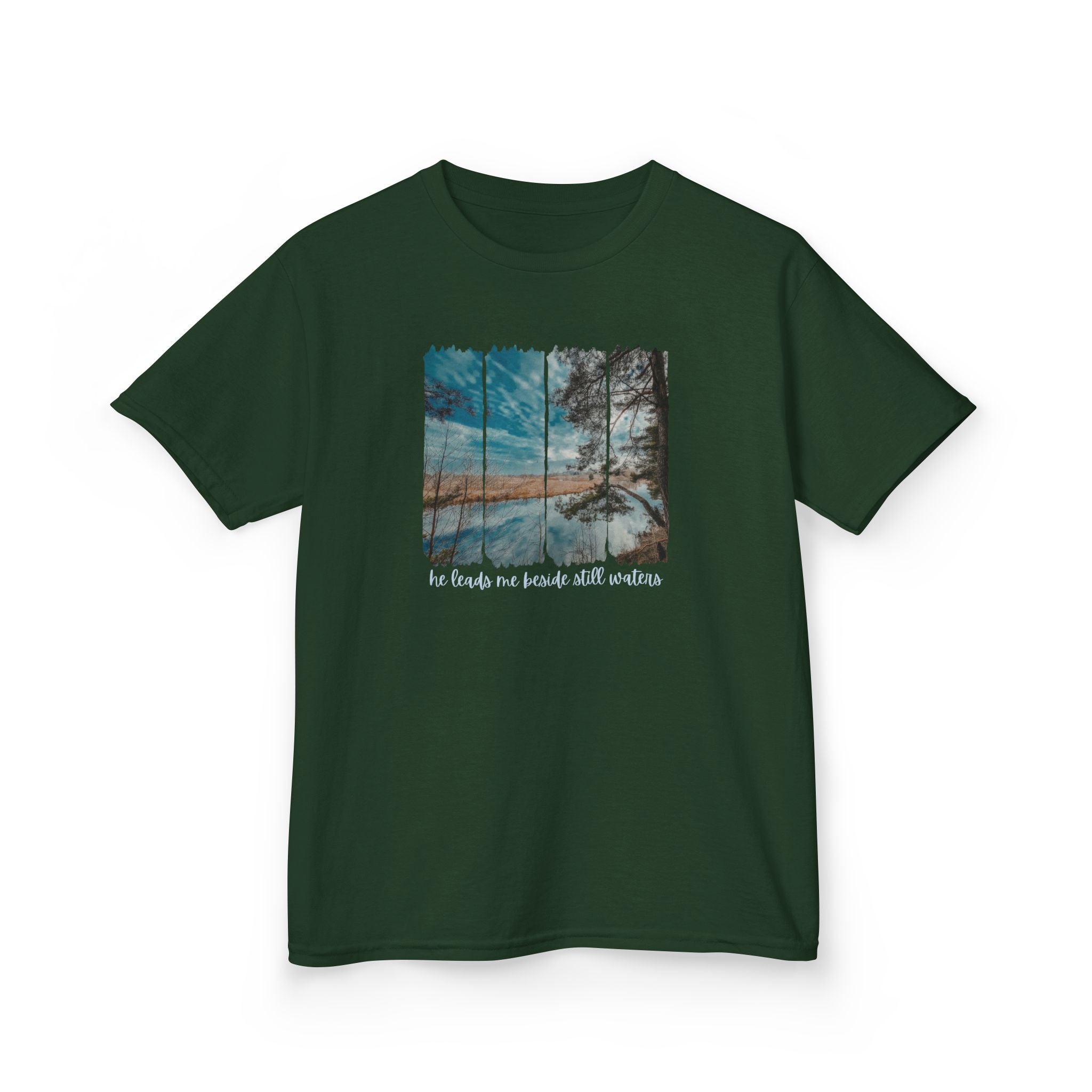 Kids Tee —"He leads me beside the still waters' Quote