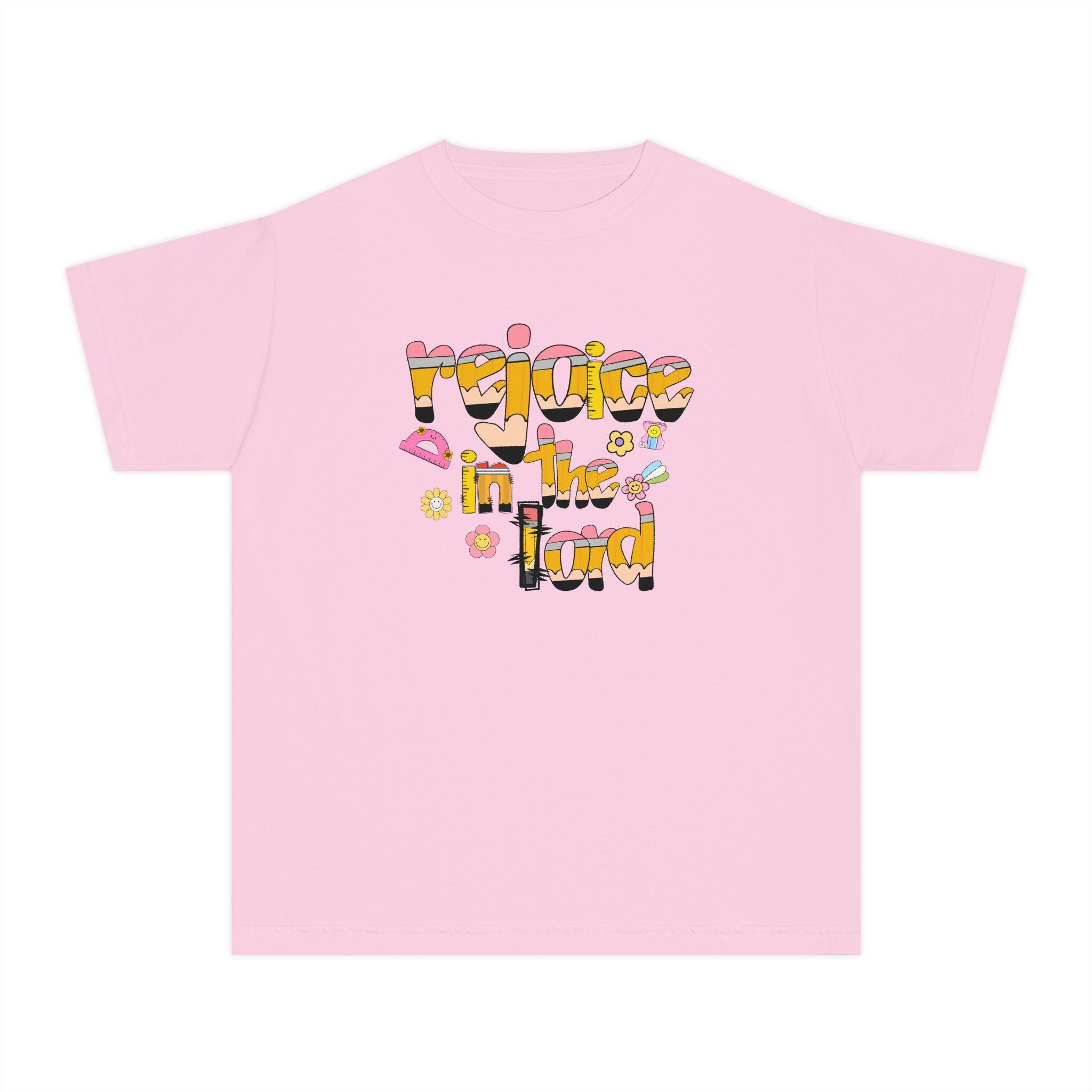 Rejoice in the Lord - Preppy pencil alphabet christian tee