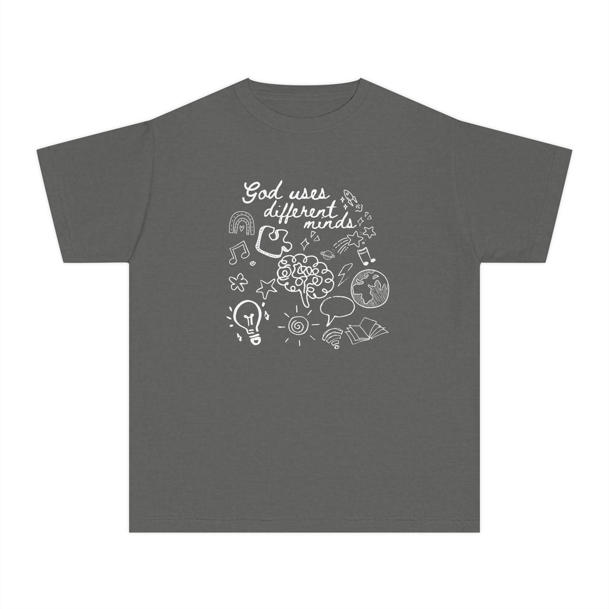 Youth Tee — "God Uses Different Minds" Inspirational Faith Kids T‑Shirt