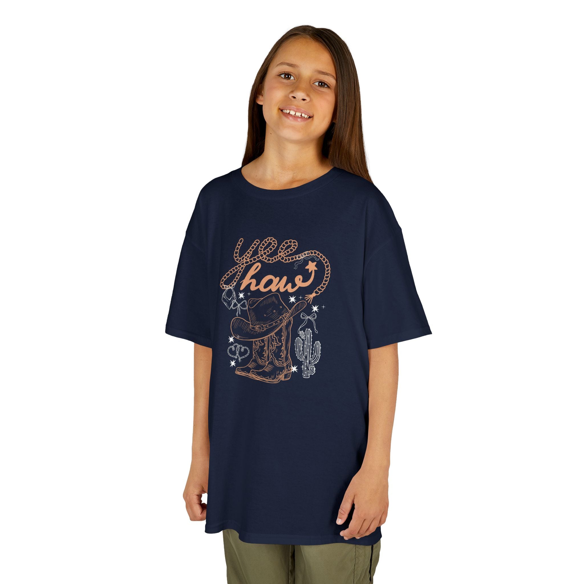 Kids Tee — 'Yee Haw' Cowboy Boot & Cactus Western Graphic