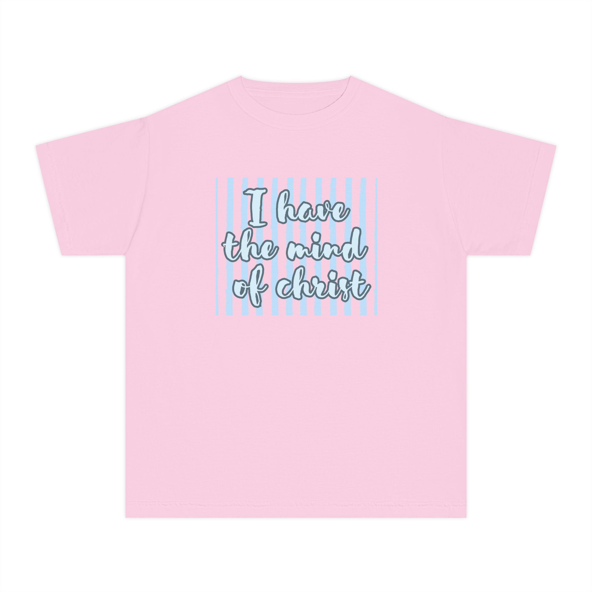 Youth T‑Shirt — “I Have the Mind of Christ” Christian Faith Tee (Pastel Striped Design)