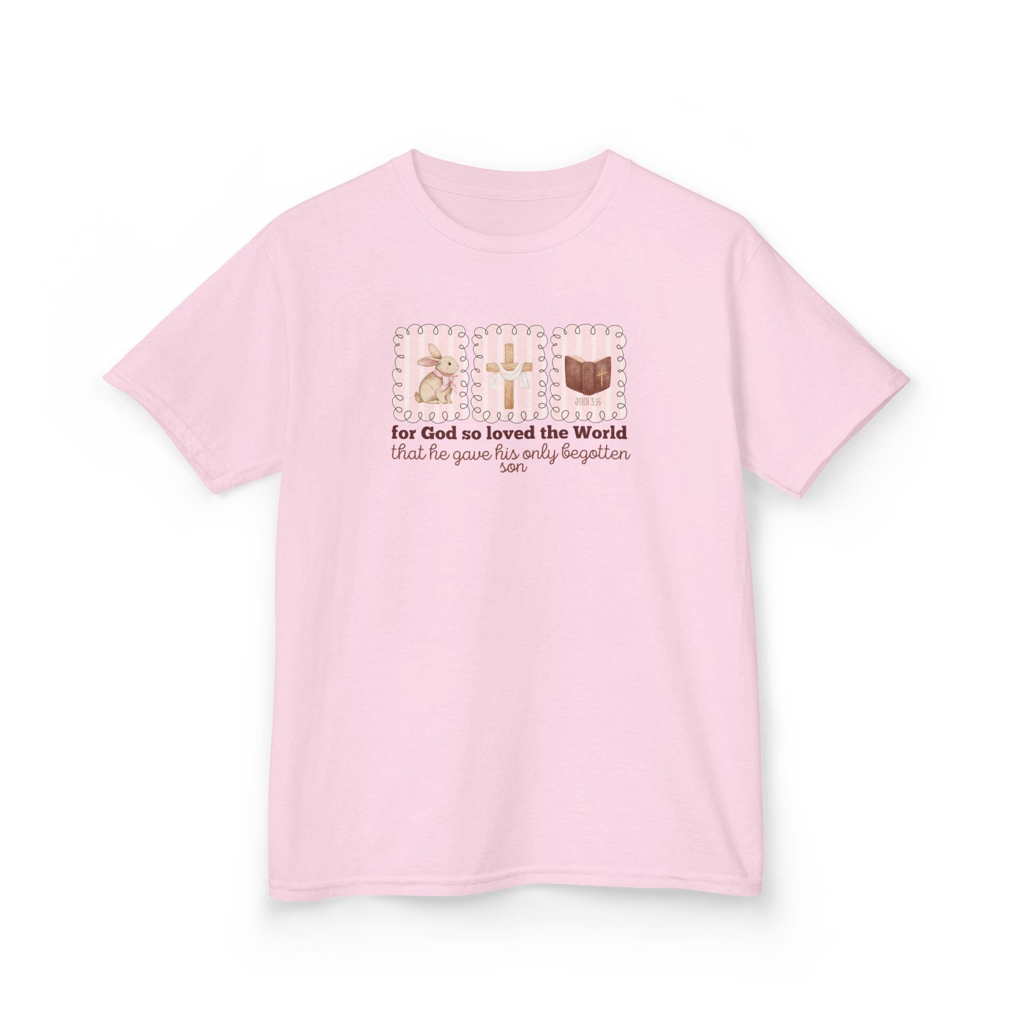 Kids Tee — 'For God So Loved the World' Cute Animal Cross Design
