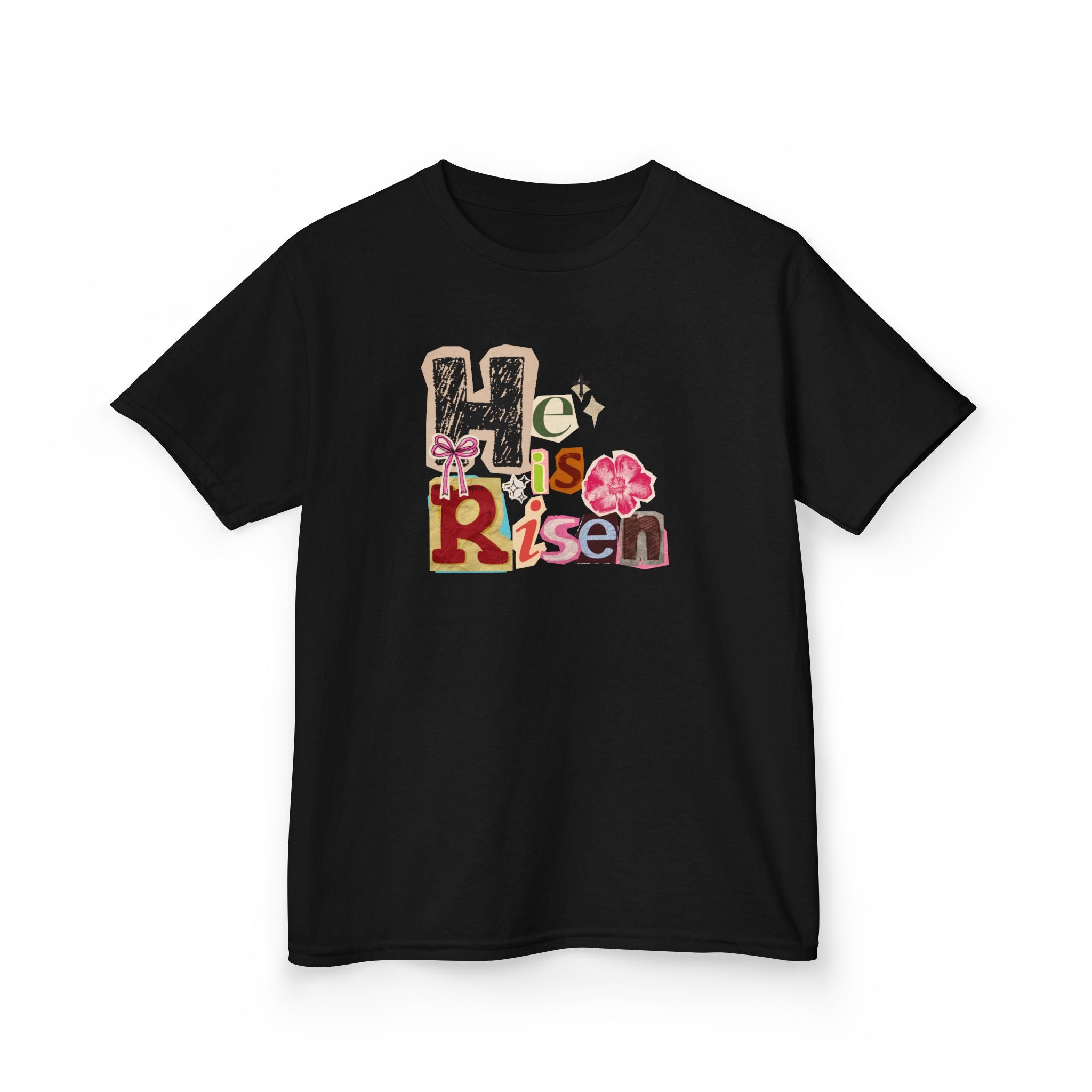 Kids Tee — "He Is Risen" Floral Easter Design