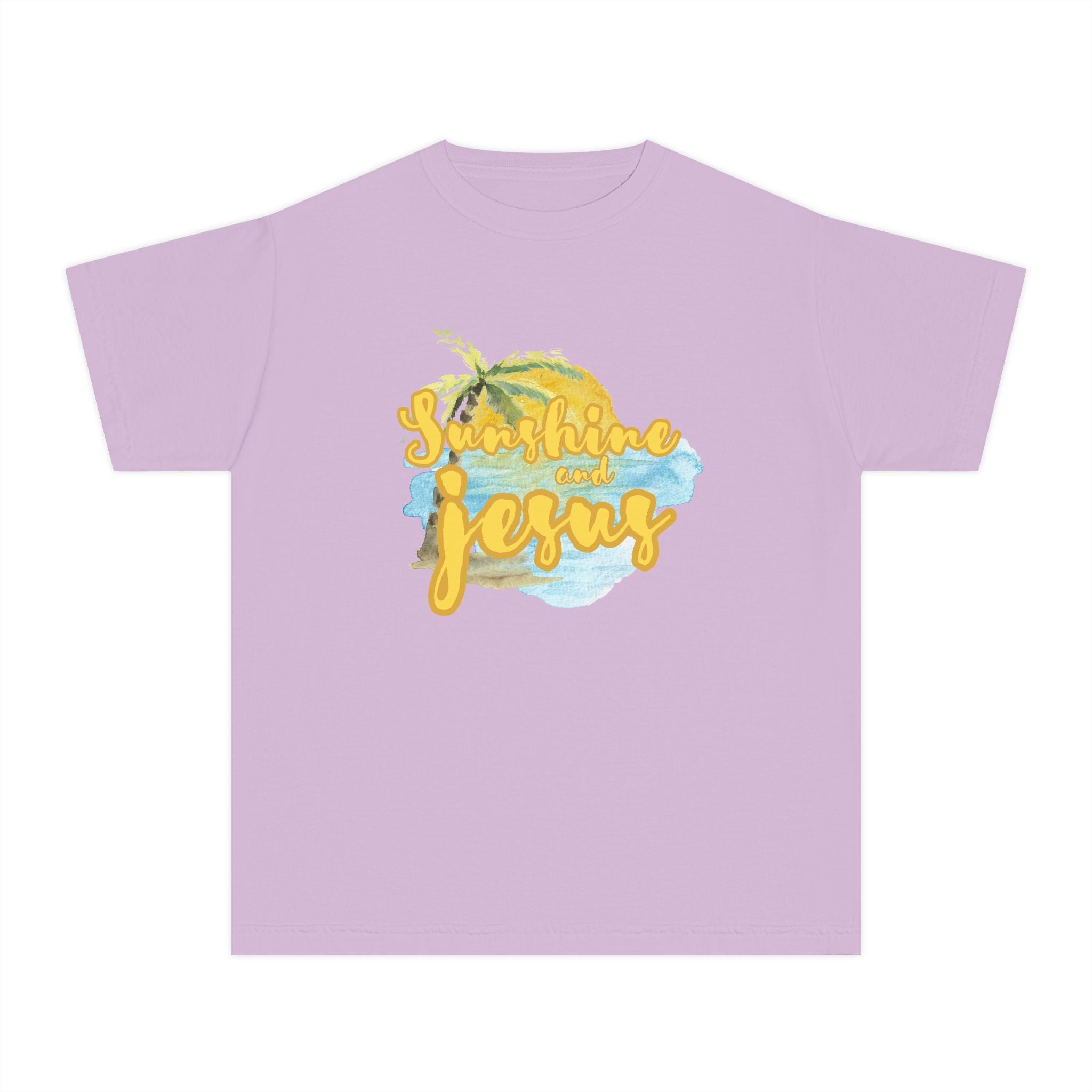 Youth Tee — Sunshine and Jesus Palm Tree Christian Graphic Shirt