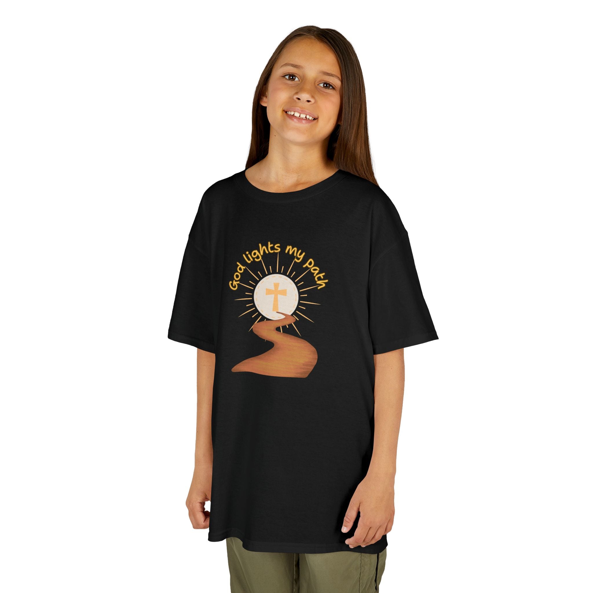 Kids T-Shirt "God Lights My Path" Christian Cross Graphic