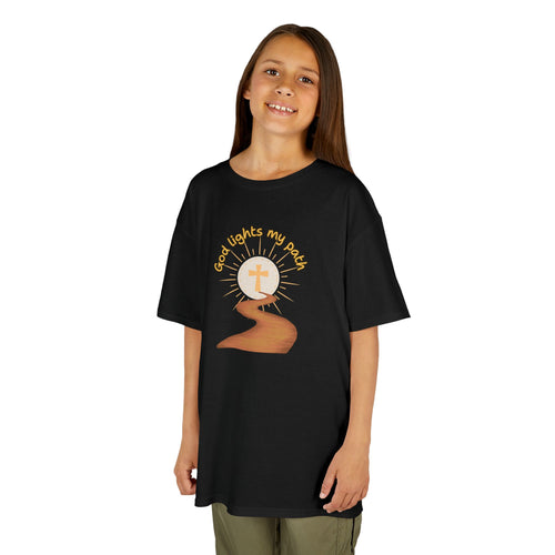 Kids T-Shirt "God Lights My Path" Christian Cross Graphic