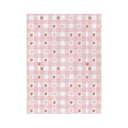 Pink Gingham Strawberry Throw Blanket — Cozy Velveteen Microfiber for Nursery, Picnic & Spring Décor
